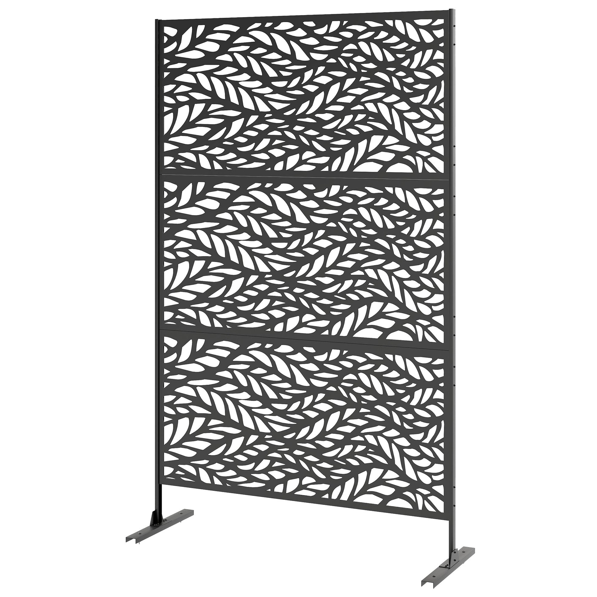 Metal Outdoor Privacy Screen, 78" x 48" Freestanding Outdoor Divider with Stand, Decorative Privacy Panel with Willow Branch Cut-out Design for Garden Backyard, Black