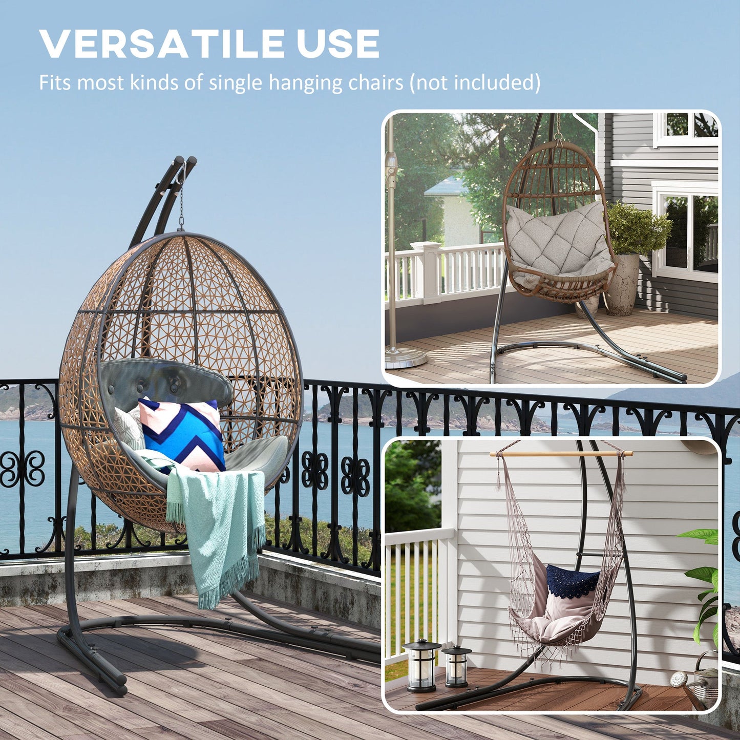Hammock Chair Stand, Heavy Duty Steel Hammock Stand Only with Extra Large Base, Single Hanging Egg Chair Swing Frame for Indoor Outdoor, 330 LBS Capacity, Black