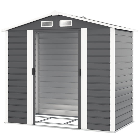 7' x 4' Outdoor Storage Shed, Easy to Assemble, Upgraded Galvanised Steel Frame with Foundation Kit, Double Doors with Lock, Metal Garden Shed with Vents Gloves, Dark Grey