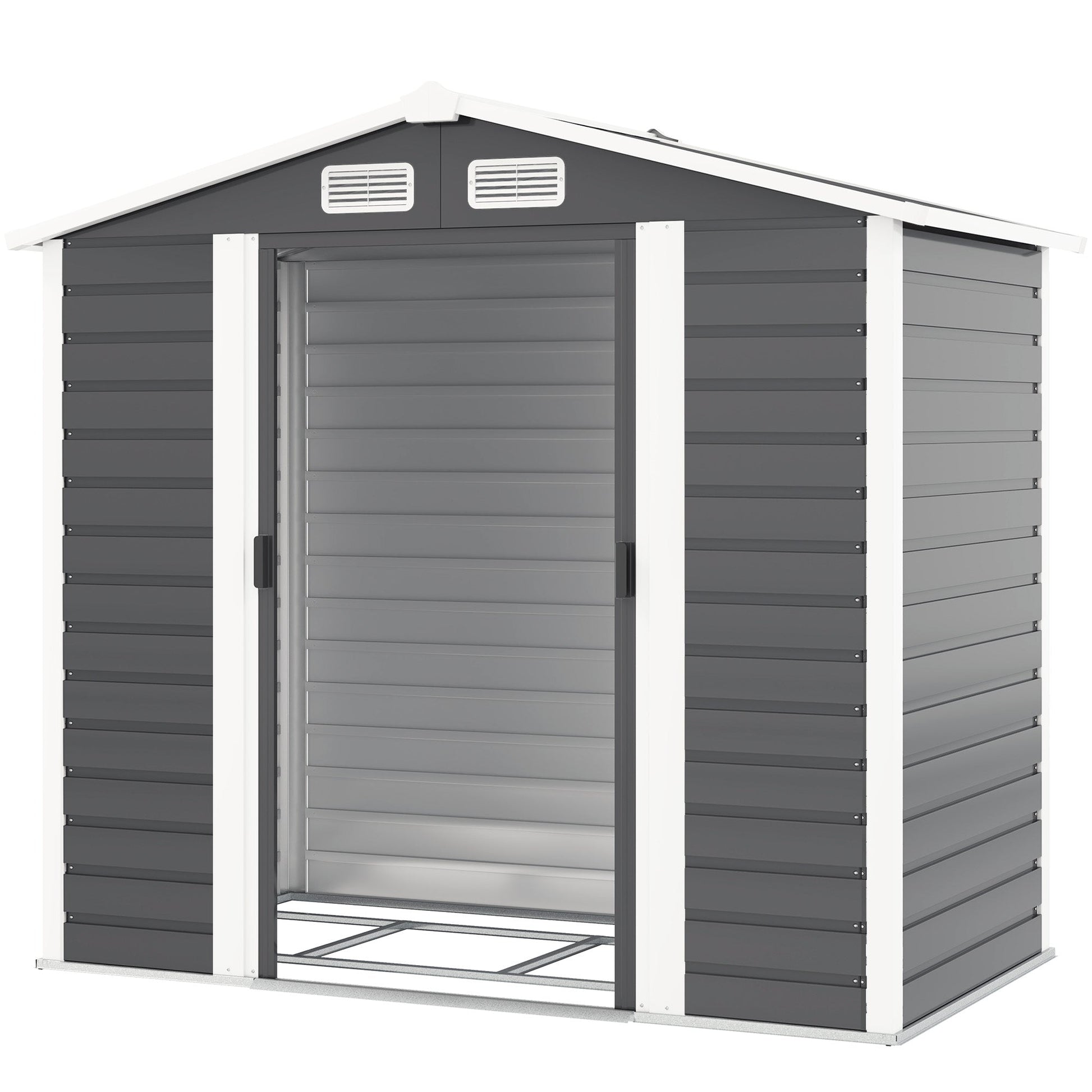 7' x 4' Outdoor Storage Shed, Easy to Assemble, Upgraded Galvanised Steel Frame with Foundation Kit, Double Doors with Lock, Metal Garden Shed with Vents Gloves, Dark Grey