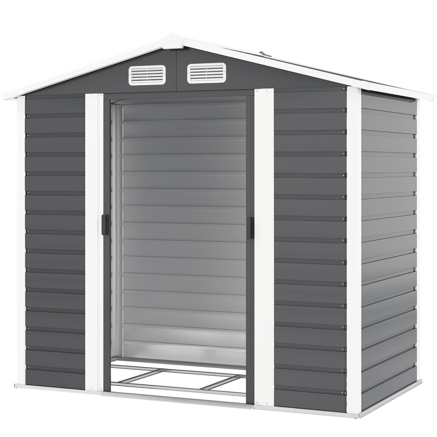 7' x 4' Outdoor Storage Shed, Easy to Assemble, Upgraded Galvanised Steel Frame with Foundation Kit, Double Doors with Lock, Metal Garden Shed with Vents Gloves, Dark Grey