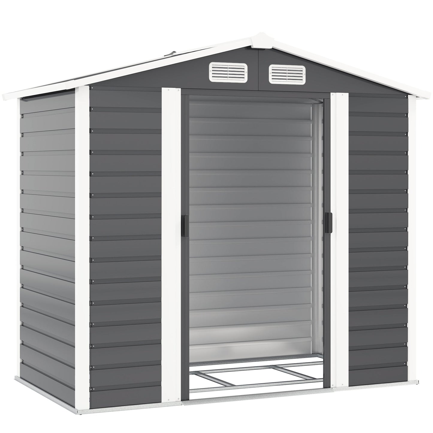 7' x 4' Outdoor Storage Shed, Easy to Assemble, Upgraded Galvanised Steel Frame with Foundation Kit, Double Doors with Lock, Metal Garden Shed with Vents Gloves, Dark Grey