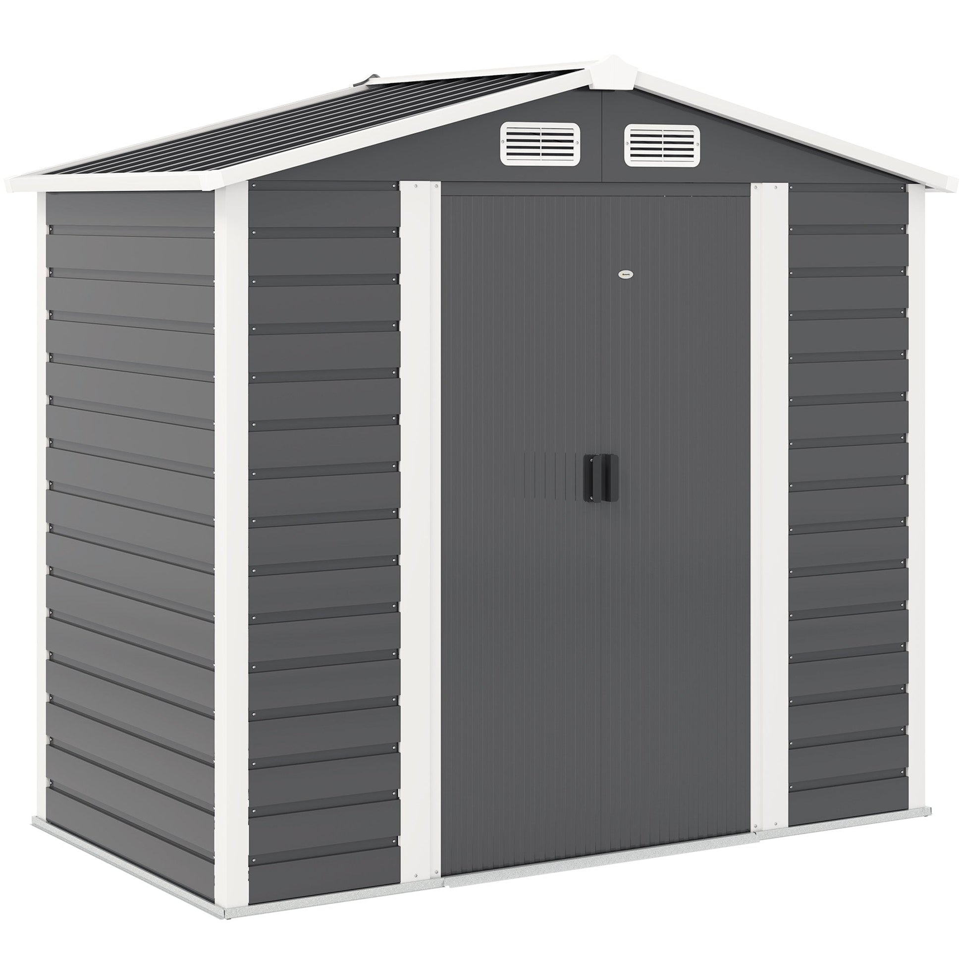 7' x 4' Outdoor Storage Shed, Easy to Assemble, Upgraded Galvanised Steel Frame with Foundation Kit, Double Doors with Lock, Metal Garden Shed with Vents Gloves, Dark Grey