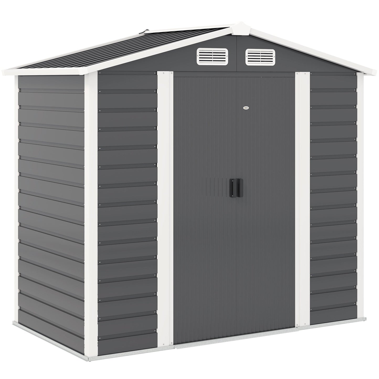 7' x 4' Outdoor Storage Shed, Easy to Assemble, Upgraded Galvanised Steel Frame with Foundation Kit, Double Doors with Lock, Metal Garden Shed with Vents Gloves, Dark Grey