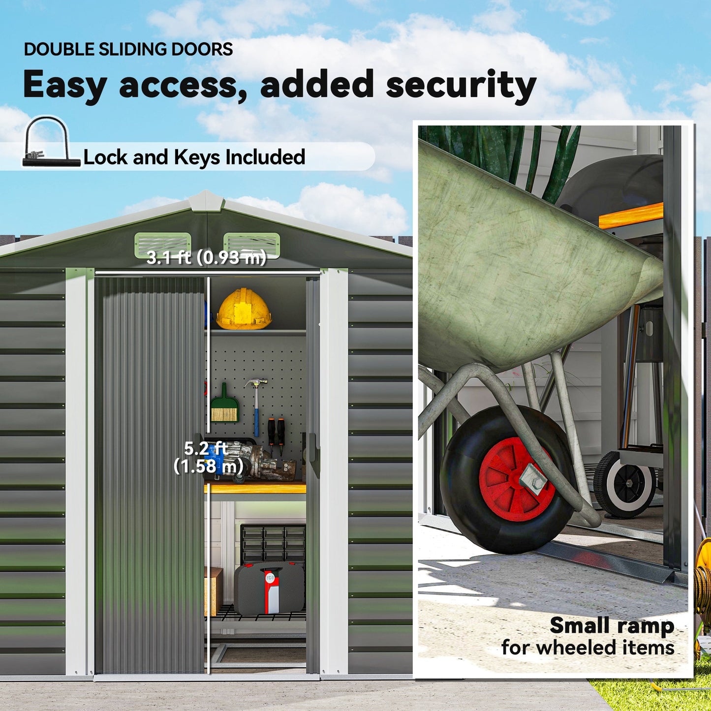 7' x 4' Outdoor Storage Shed, Easy to Assemble, Upgraded Galvanised Steel Frame with Foundation Kit, Double Doors with Lock, Metal Garden Shed with Vents Gloves, Dark Grey