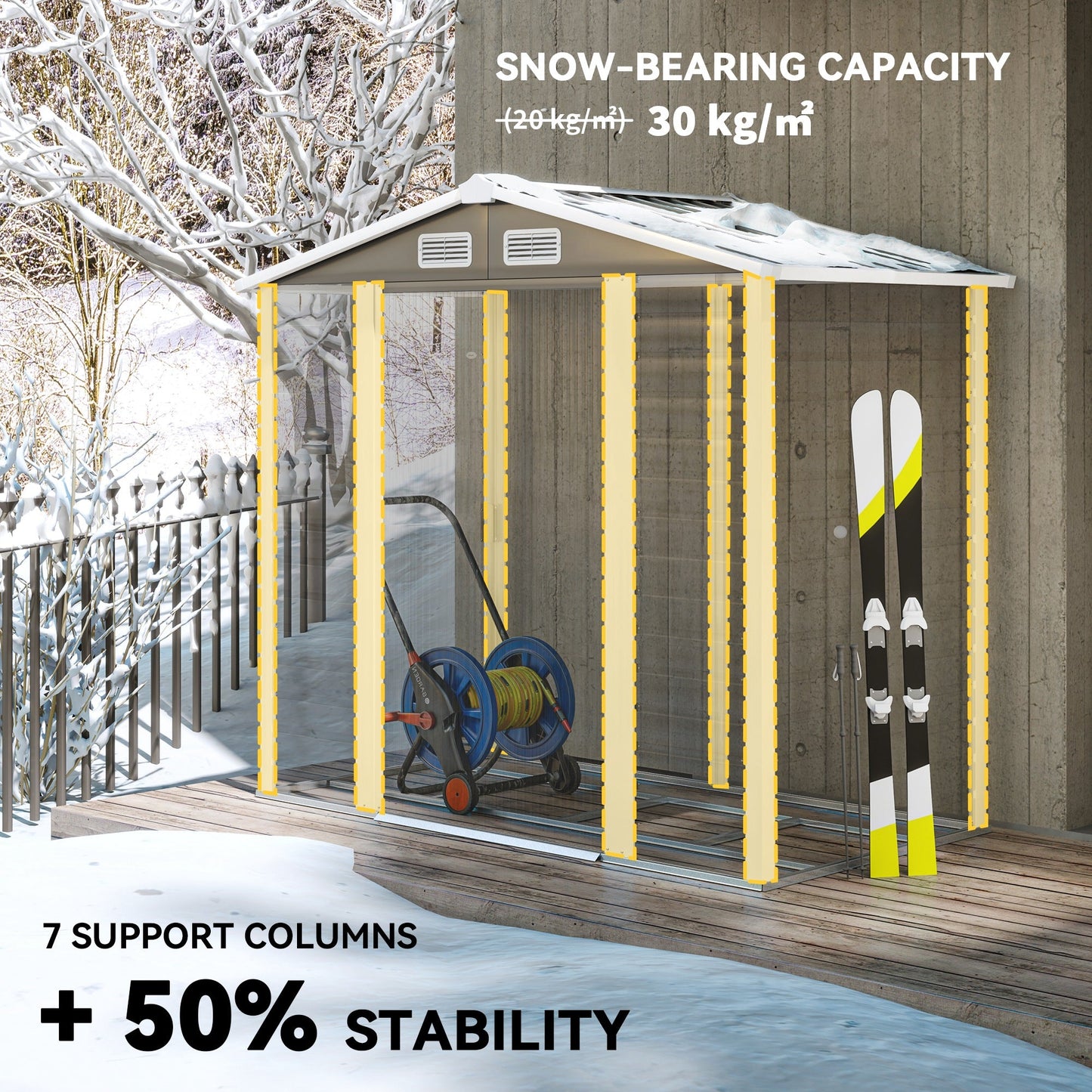 7' x 4' Outdoor Storage Shed, Easy to Assemble, Upgraded Galvanised Steel Frame with Foundation Kit, Double Doors with Lock, Metal Garden Shed with Vents Gloves, Dark Grey