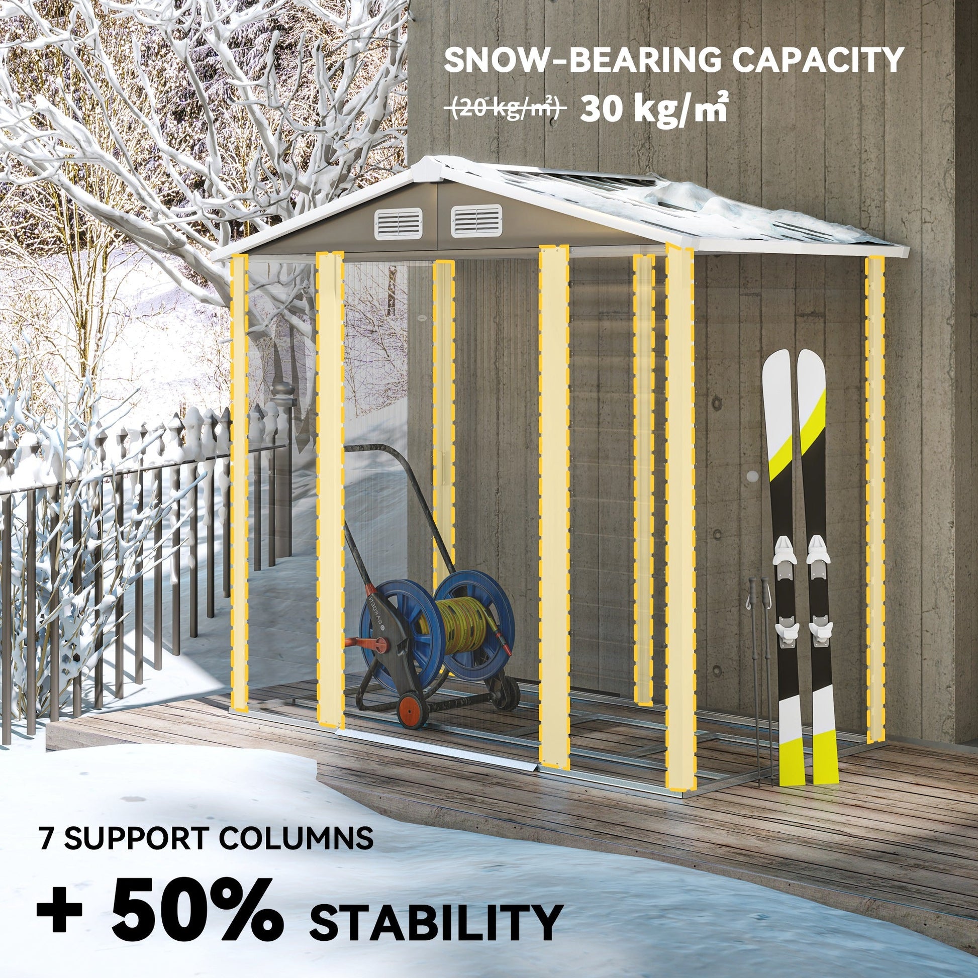 7' x 4' Outdoor Storage Shed, Easy to Assemble, Upgraded Galvanised Steel Frame with Foundation Kit, Double Doors with Lock, Metal Garden Shed with Vents Gloves, Dark Grey