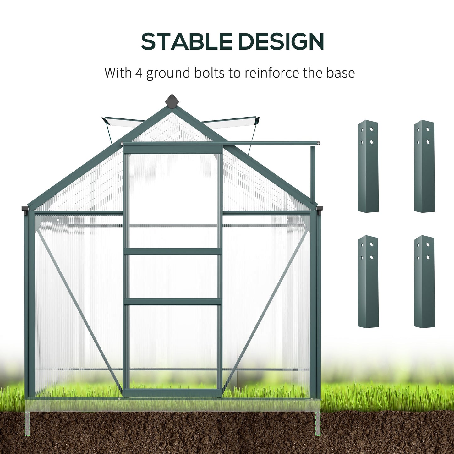 6' x 10' x 6.6' Polycarbonate Greenhouse, Walk-In Green House Kit Garden, Plants Grow, Galvanized Sheet Aluminum Frame with Rain Gutter, Vents and Sliding Door, Green
