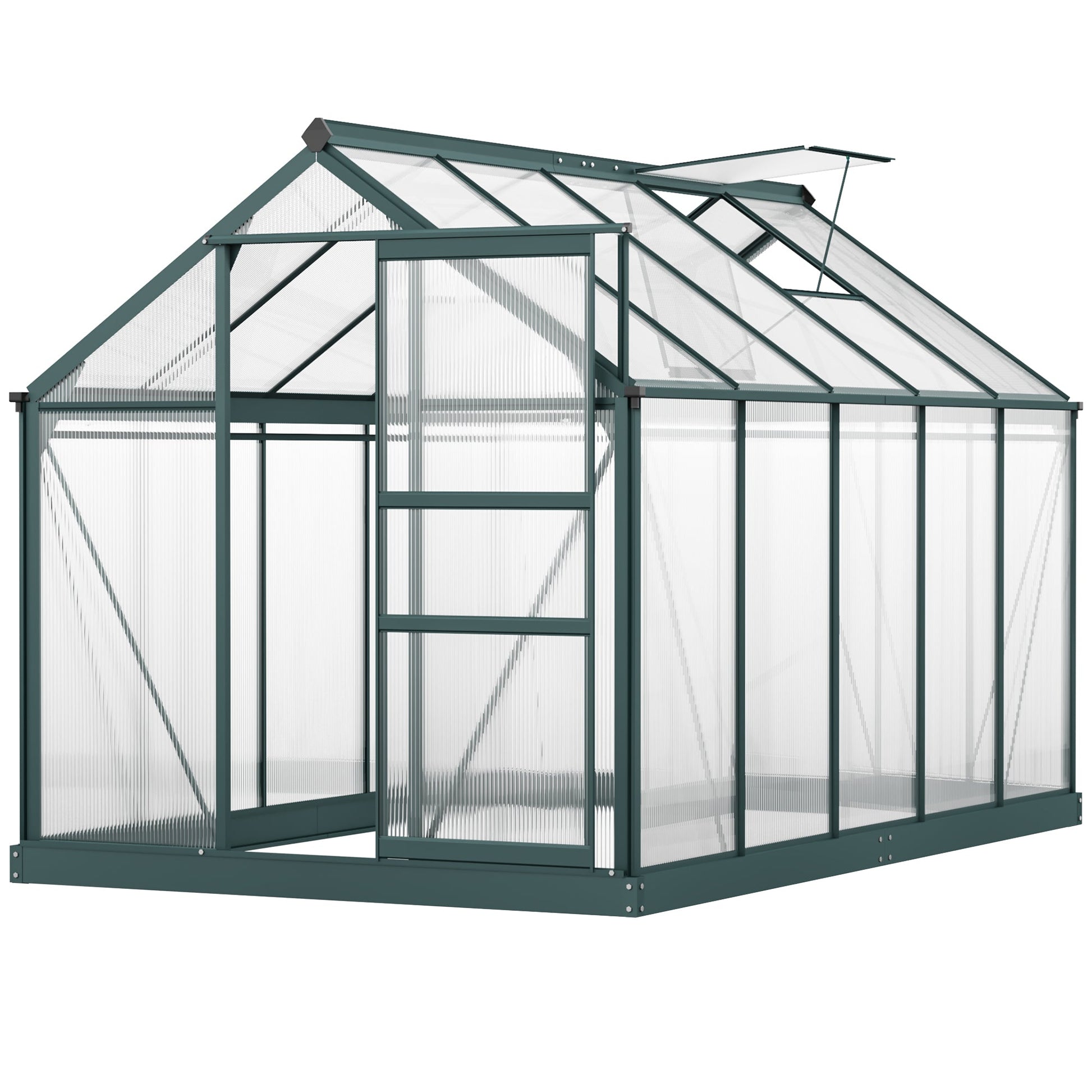 6' x 10' x 6.6' Polycarbonate Greenhouse, Walk-In Green House Kit Garden, Plants Grow, Galvanized Sheet Aluminum Frame with Rain Gutter, Vents and Sliding Door, Green