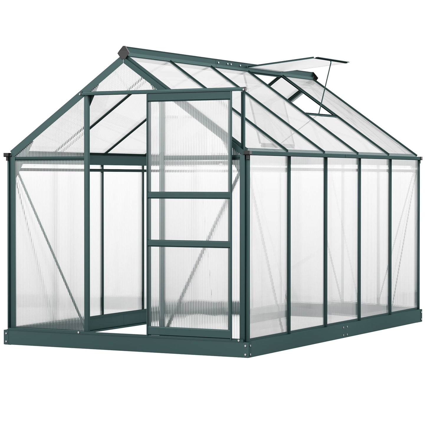 6' x 10' x 6.6' Polycarbonate Greenhouse, Walk-In Green House Kit Garden, Plants Grow, Galvanized Sheet Aluminum Frame with Rain Gutter, Vents and Sliding Door, Green