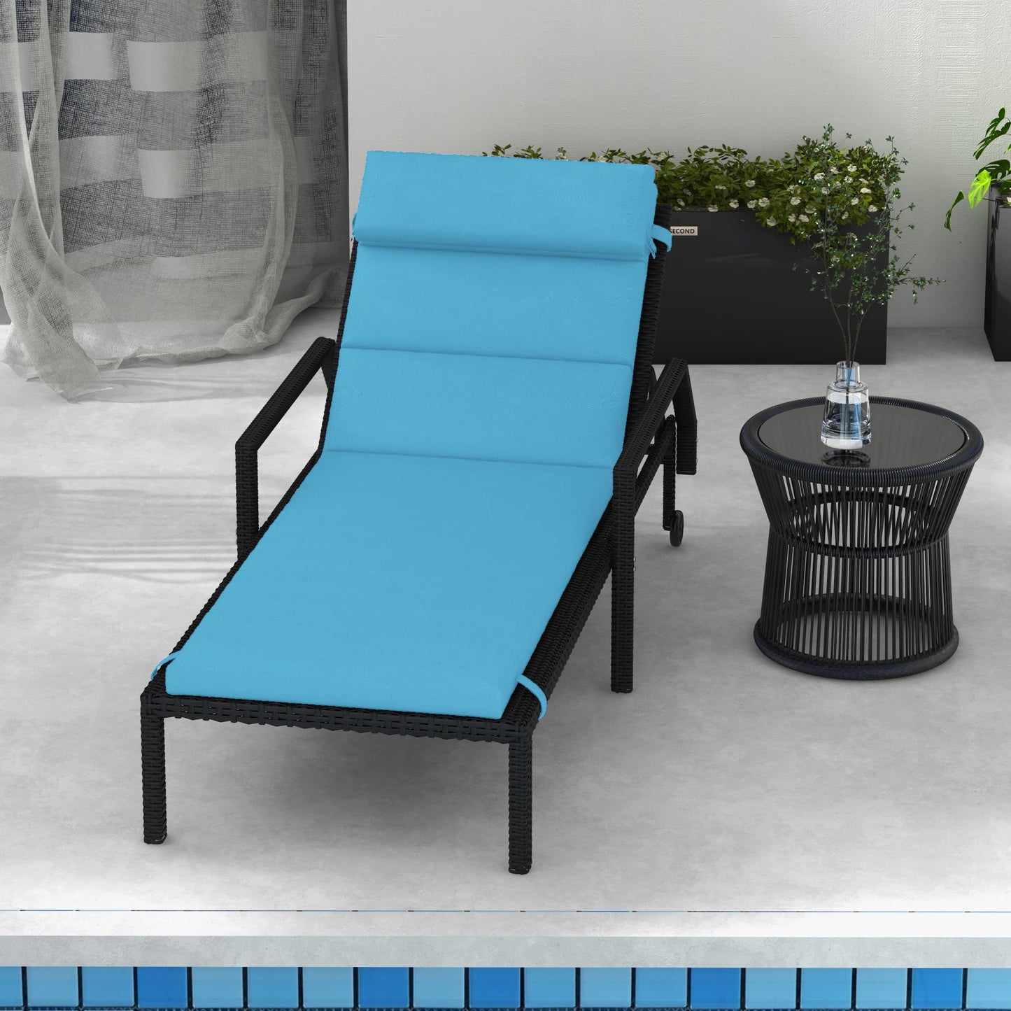 Outdoor Lounge Chair Cushion, Patio Chaise Lounge Cushion with Headrest and Ties, Water Resistant Replacement Sun Lounger Seat Pads, Turquoise