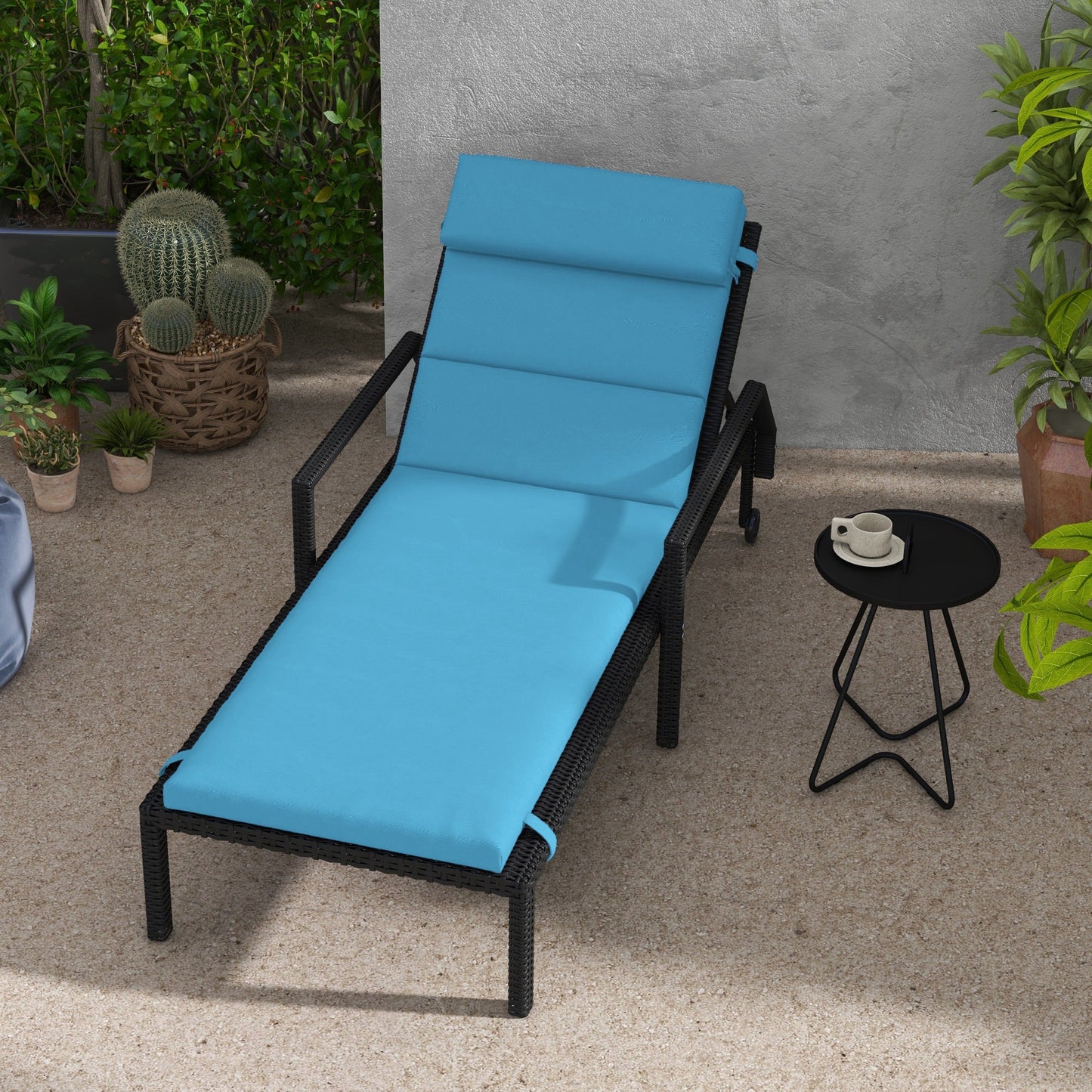 Outdoor Lounge Chair Cushion, Patio Chaise Lounge Cushion with Headrest and Ties, Water Resistant Replacement Sun Lounger Seat Pads, Turquoise