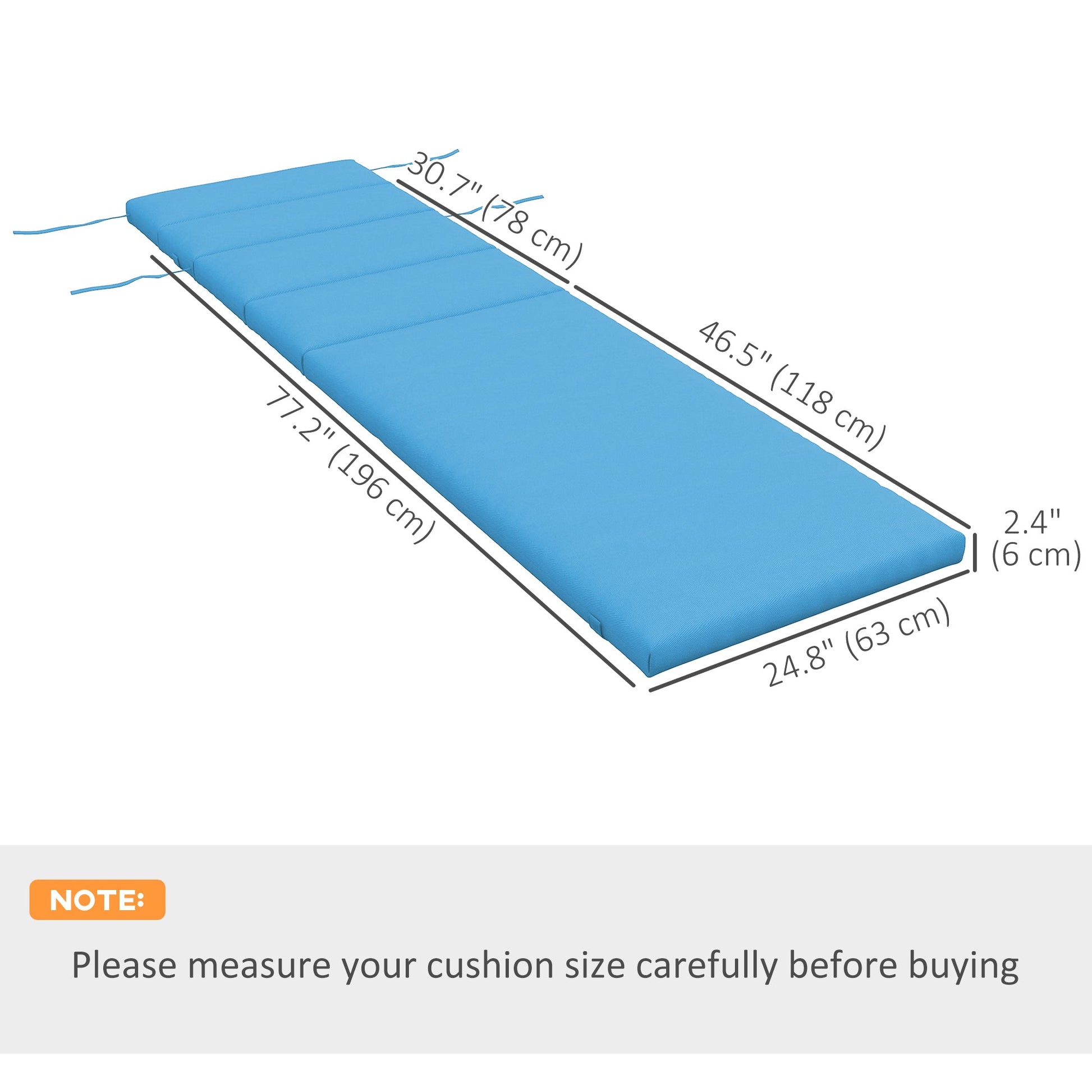 Outdoor Lounge Chair Cushion, Patio Chaise Lounge Cushion with Headrest and Ties, Water Resistant Replacement Sun Lounger Seat Pads, Turquoise
