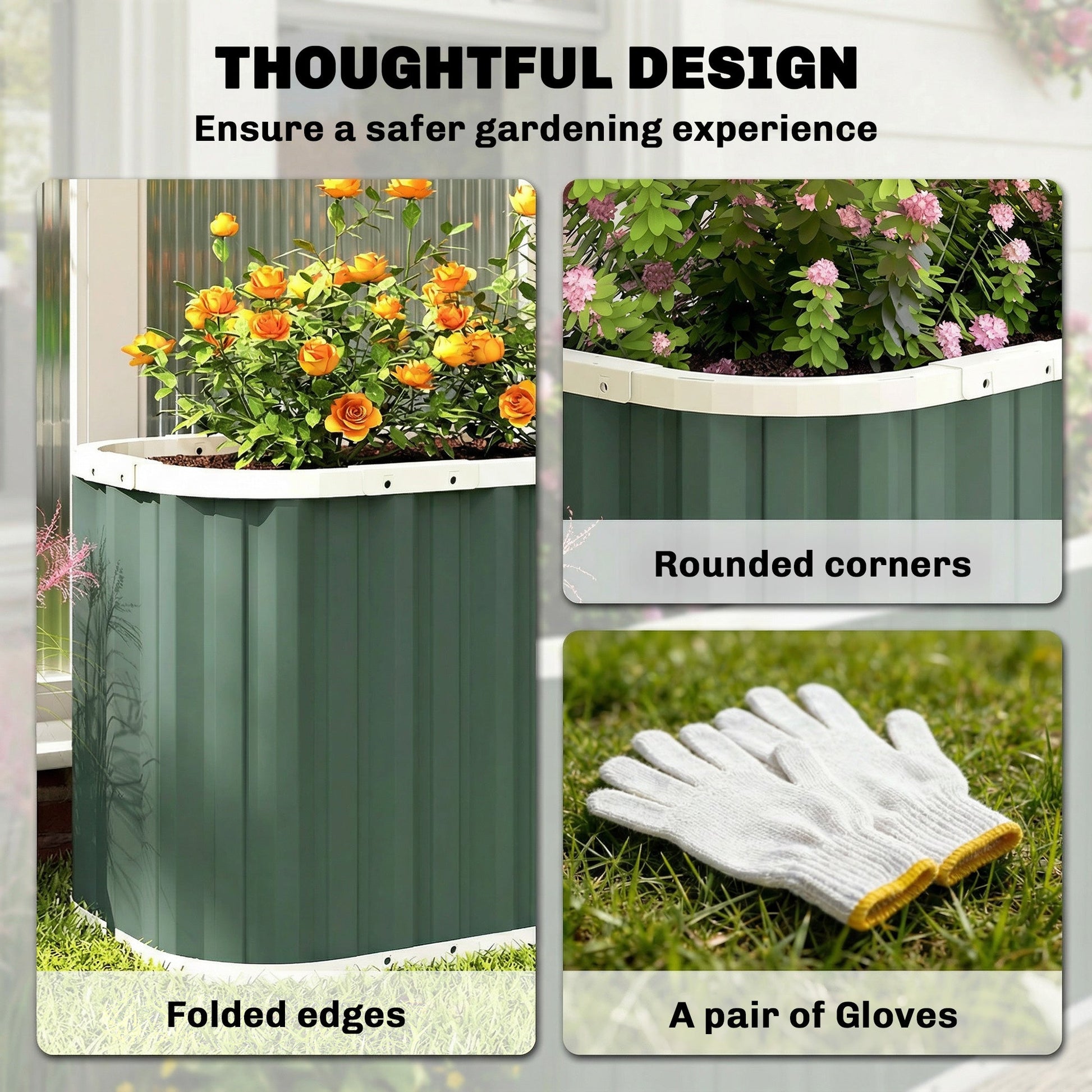 Galvanized Raised Garden Bed, 5' x 2' x 2' Deep Rot Planter Box with Gloves and Plant Labels, Metal Outdoor Garden Bed for Flowers, Herbs and Vegetables, Light Green