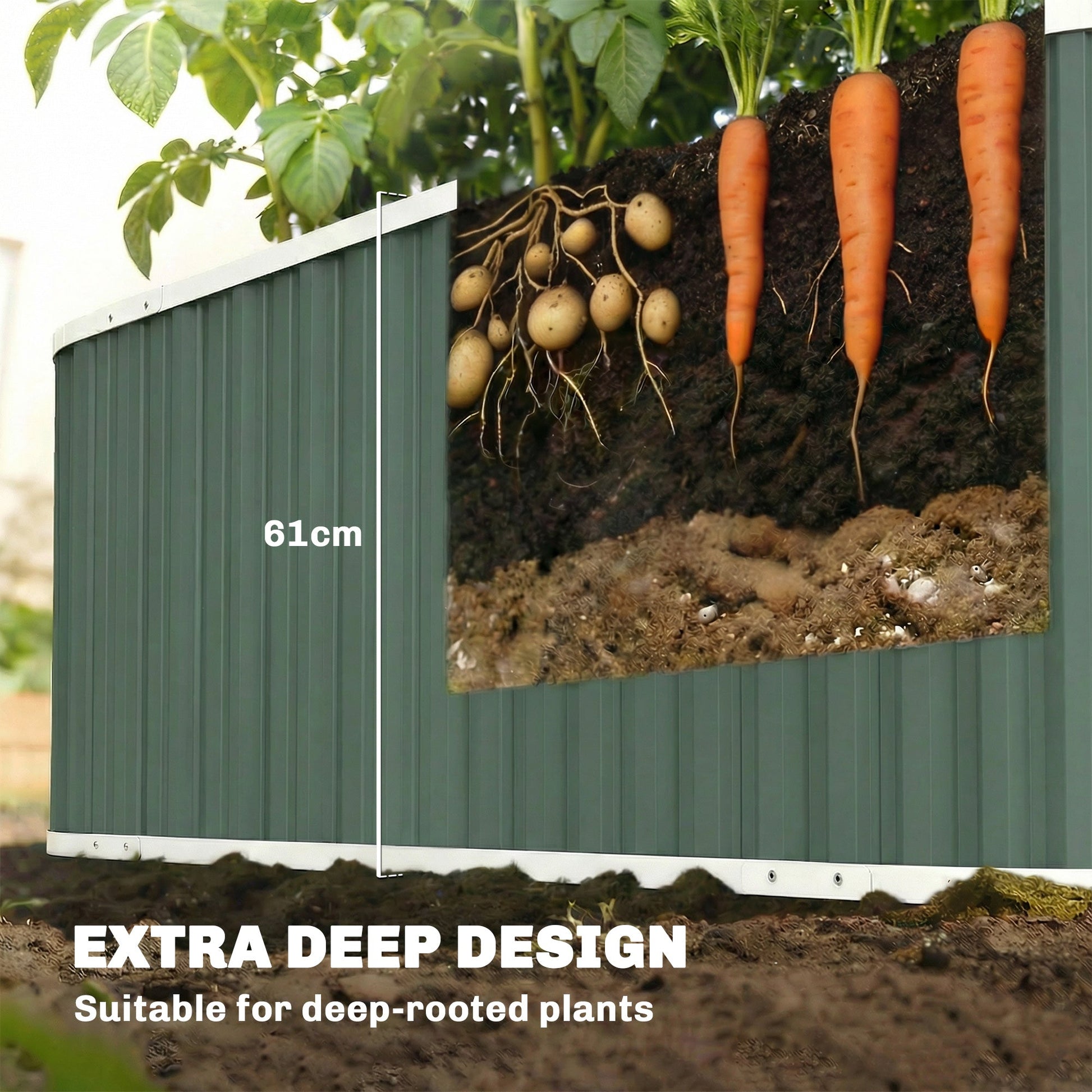 Galvanized Raised Garden Bed, 5' x 2' x 2' Deep Rot Planter Box with Gloves and Plant Labels, Metal Outdoor Garden Bed for Flowers, Herbs and Vegetables, Light Green