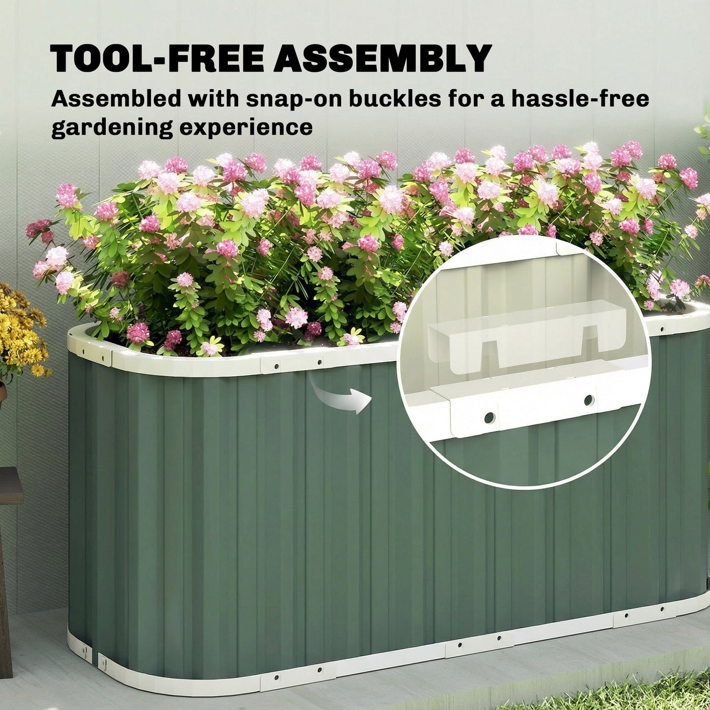 Galvanized Raised Garden Bed, 5' x 2' x 2' Deep Rot Planter Box with Gloves and Plant Labels, Metal Outdoor Garden Bed for Flowers, Herbs and Vegetables, Light Green