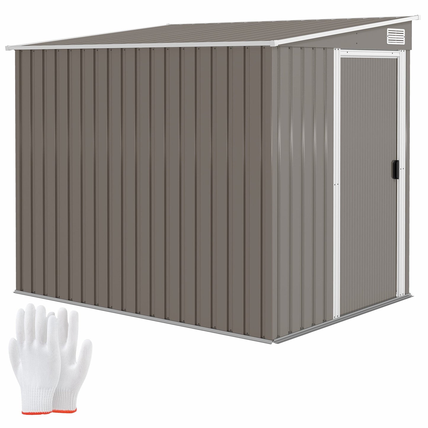 5 x 7FT Lean to Outdoor Storage Shed with Foundation Kit, Metal Garden Shed with Adjustable Shelves, Sliding Door, Vents, Hooks for Backyard, Patio, Lawn, Light Grey