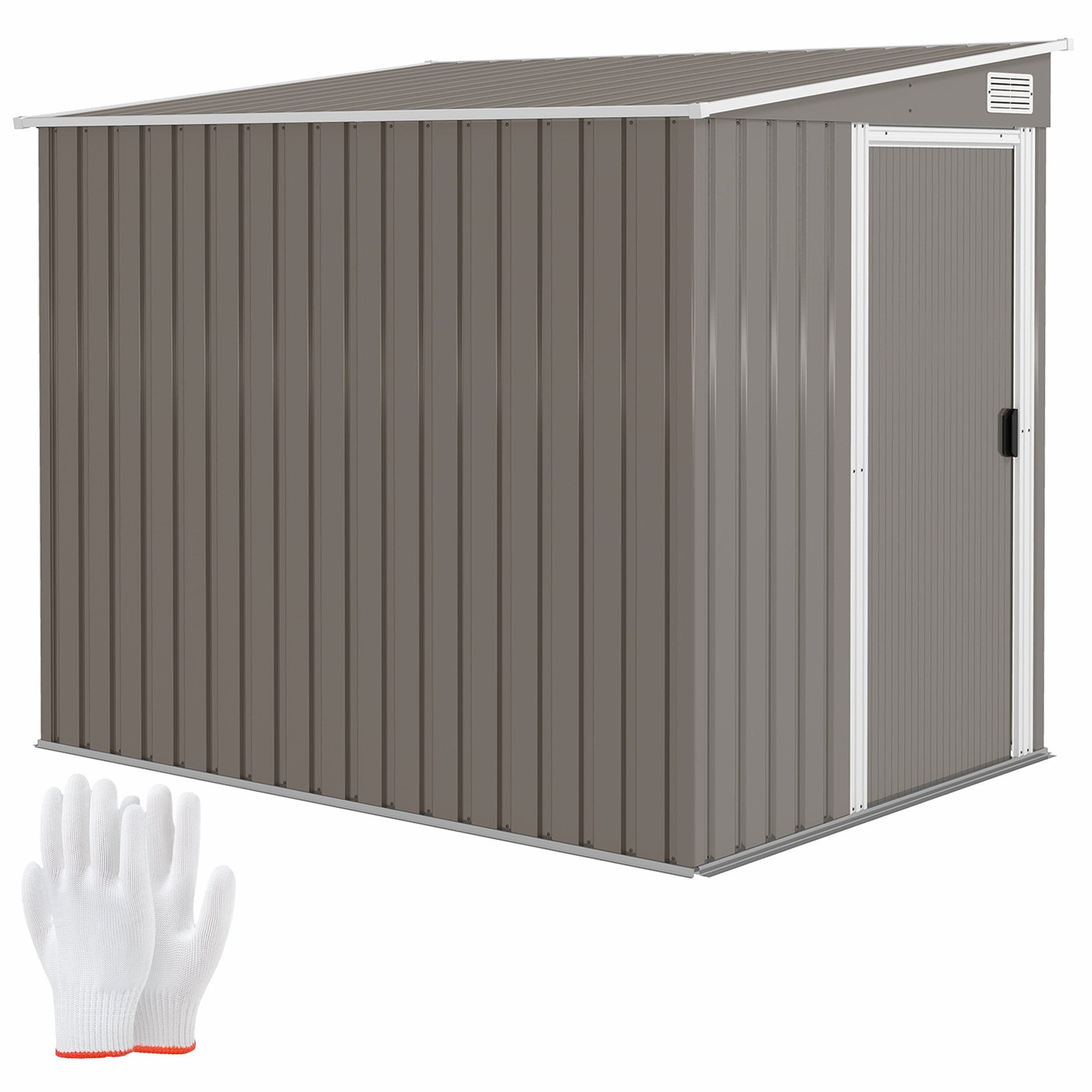 5 x 7FT Lean to Outdoor Storage Shed with Foundation Kit, Metal Garden Shed with Adjustable Shelves, Sliding Door, Vents, Hooks for Backyard, Patio, Lawn, Light Grey