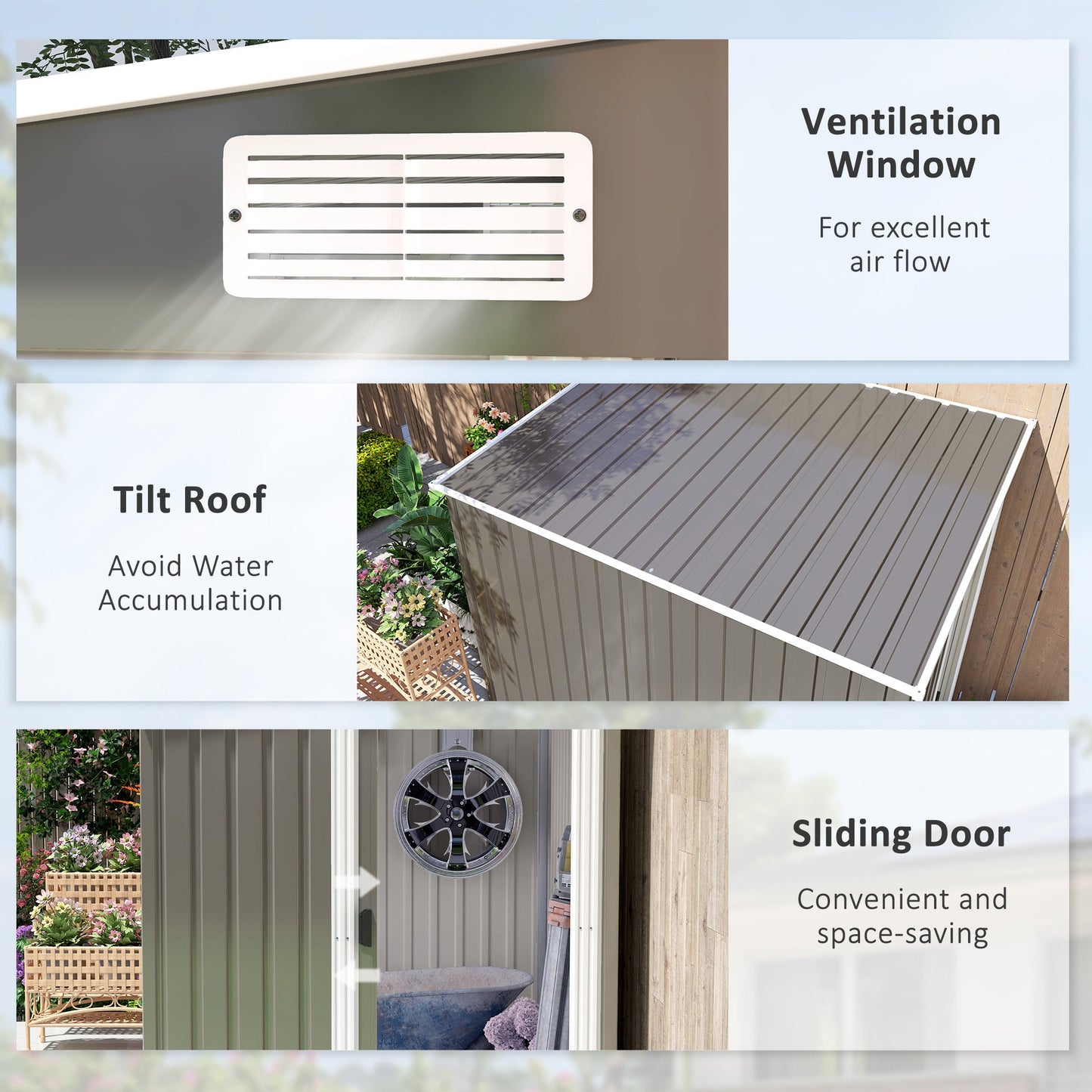 5 x 7FT Lean to Outdoor Storage Shed with Foundation Kit, Metal Garden Shed with Adjustable Shelves, Sliding Door, Vents, Hooks for Backyard, Patio, Lawn, Light Grey