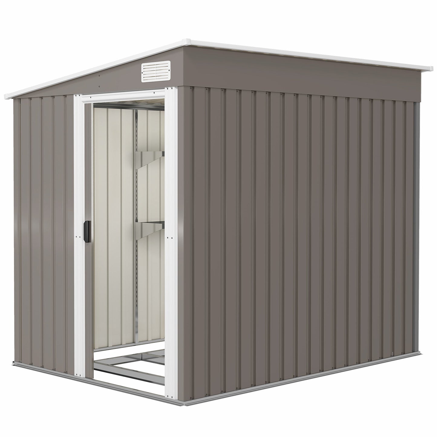 5 x 7FT Lean to Outdoor Storage Shed with Foundation Kit, Metal Garden Shed with Adjustable Shelves, Sliding Door, Vents, Hooks for Backyard, Patio, Lawn, Light Grey