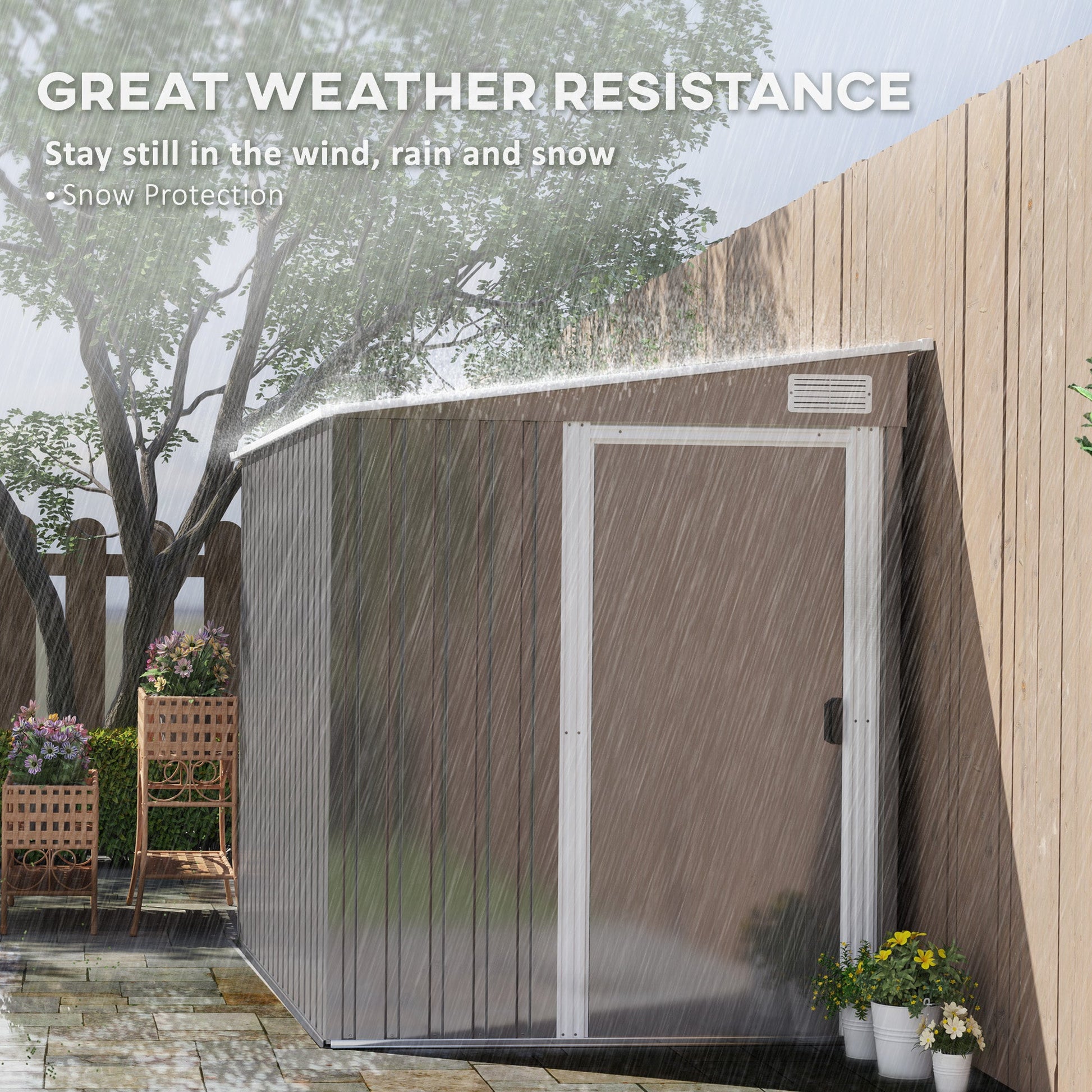 5 x 7FT Lean to Outdoor Storage Shed with Foundation Kit, Metal Garden Shed with Adjustable Shelves, Sliding Door, Vents, Hooks for Backyard, Patio, Lawn, Light Grey