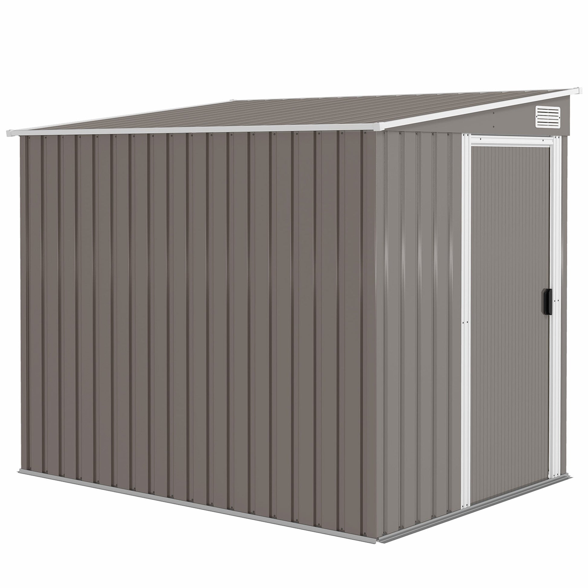 5 x 7FT Lean to Outdoor Storage Shed with Foundation Kit, Metal Garden Shed with Adjustable Shelves, Sliding Door, Vents, Hooks for Backyard, Patio, Lawn, Light Grey