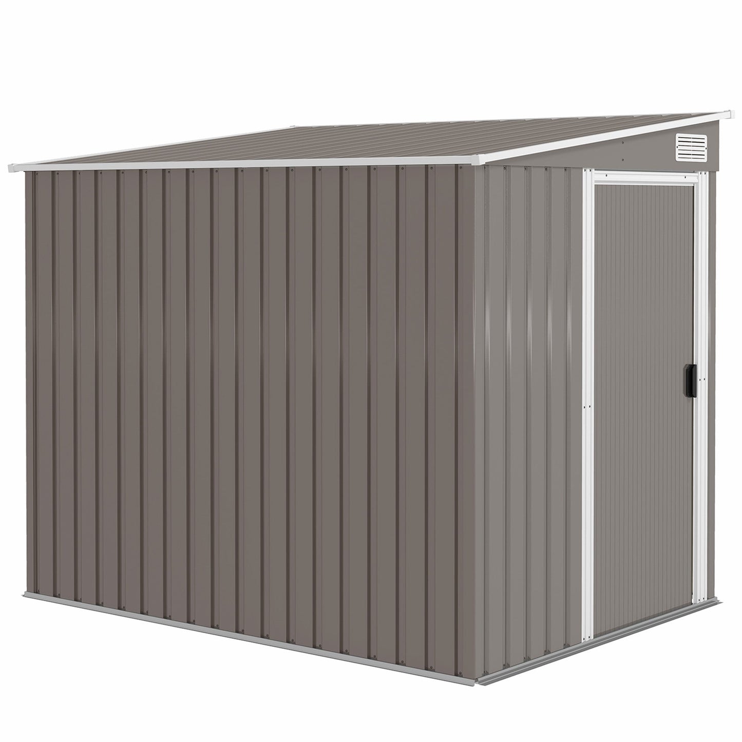 5 x 7FT Lean to Outdoor Storage Shed with Foundation Kit, Metal Garden Shed with Adjustable Shelves, Sliding Door, Vents, Hooks for Backyard, Patio, Lawn, Light Grey