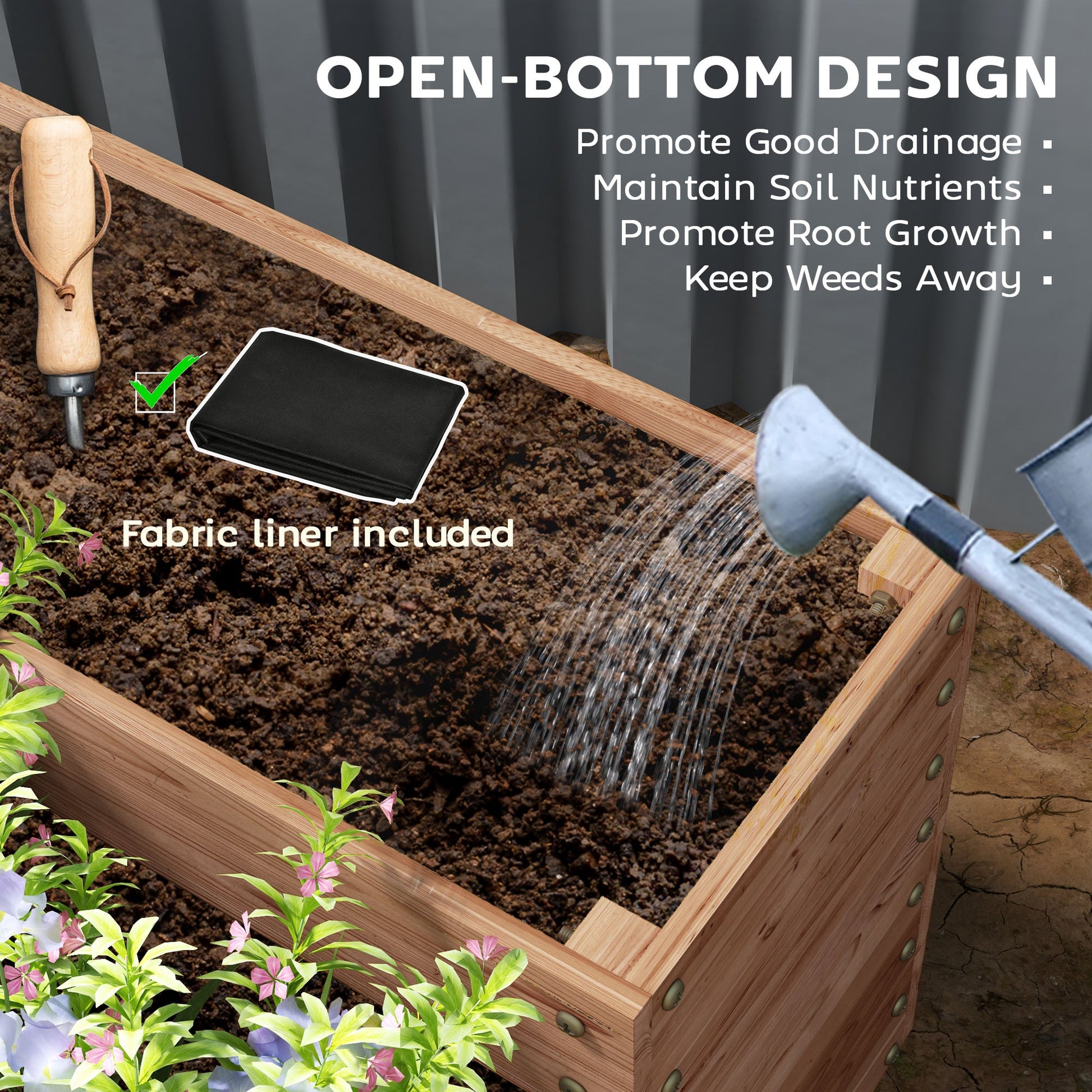 4-Tier Raised Garden Bed, Wooden Elevated Planter Box Kit with Liner, Raised Flower Bed for Vegetables, Flowers, Herbs, 45" x 45" x 18", Dark Brown