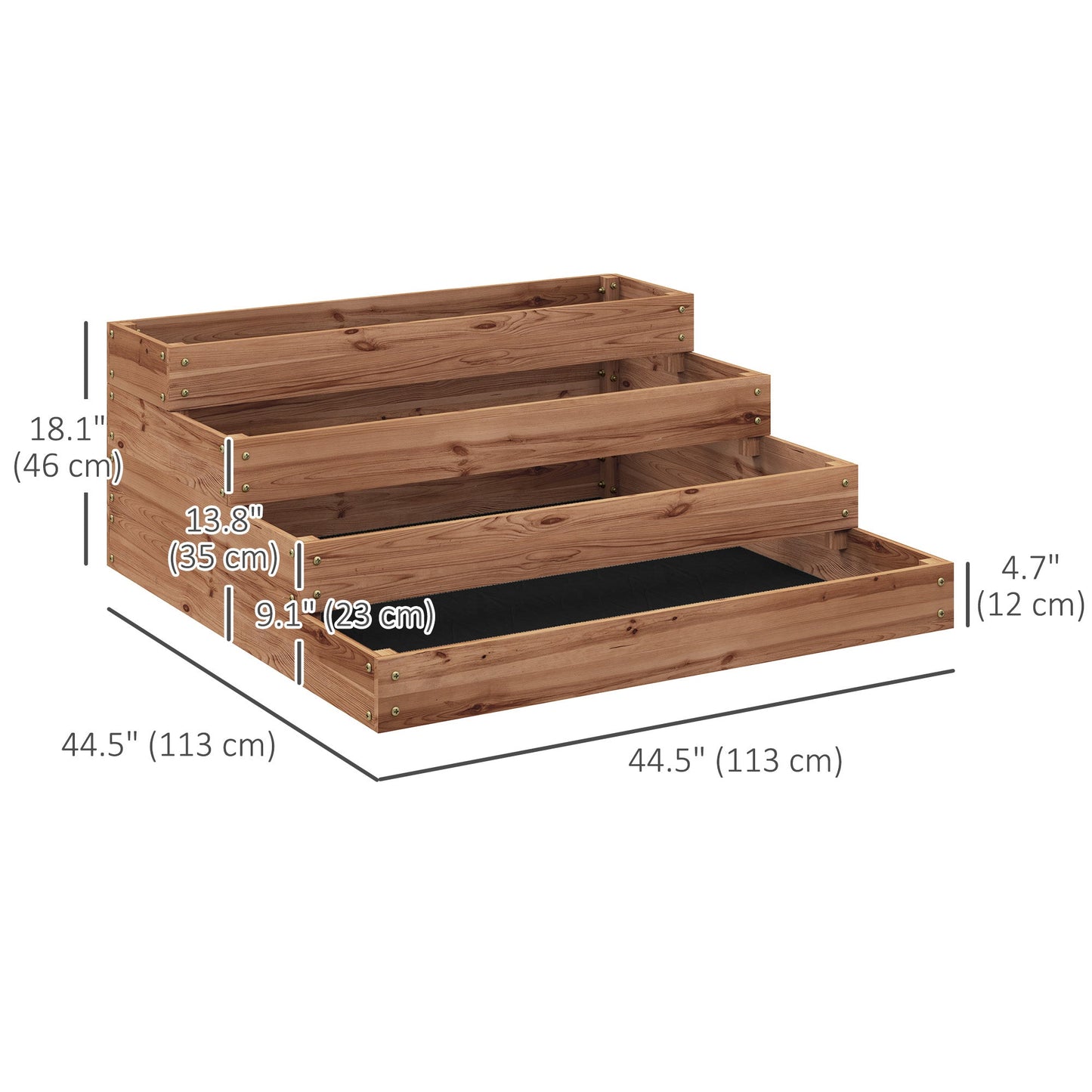 4-Tier Raised Garden Bed, Wooden Elevated Planter Box Kit with Liner, Raised Flower Bed for Vegetables, Flowers, Herbs, 45" x 45" x 18", Dark Brown