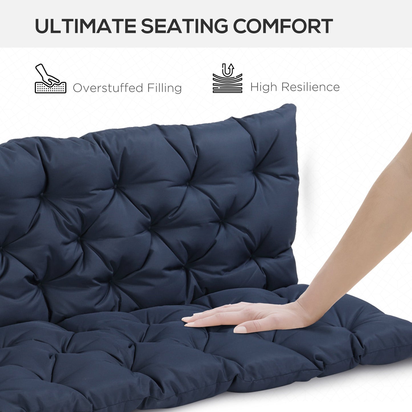 Porch Swing Cushion Garden Bench Cushion with Backrest, Non-Slip 3-Seater Thick Pad, Swing Chair Mat Replacement for Indoor and Outdoor, 59.1" x 38.6", Dark Blue