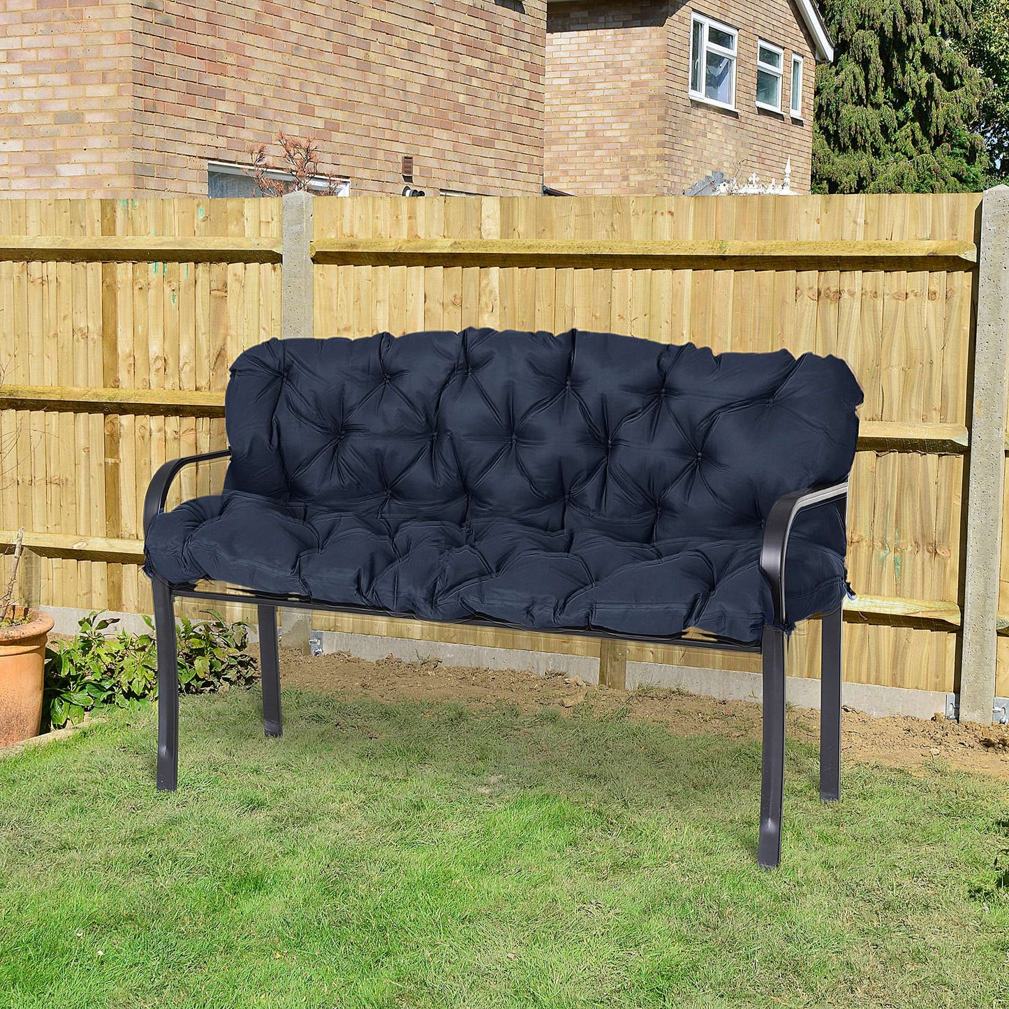 Porch Swing Cushion Garden Bench Cushion with Backrest, Non-Slip 3-Seater Thick Pad, Swing Chair Mat Replacement for Indoor and Outdoor, 59.1" x 38.6", Dark Blue