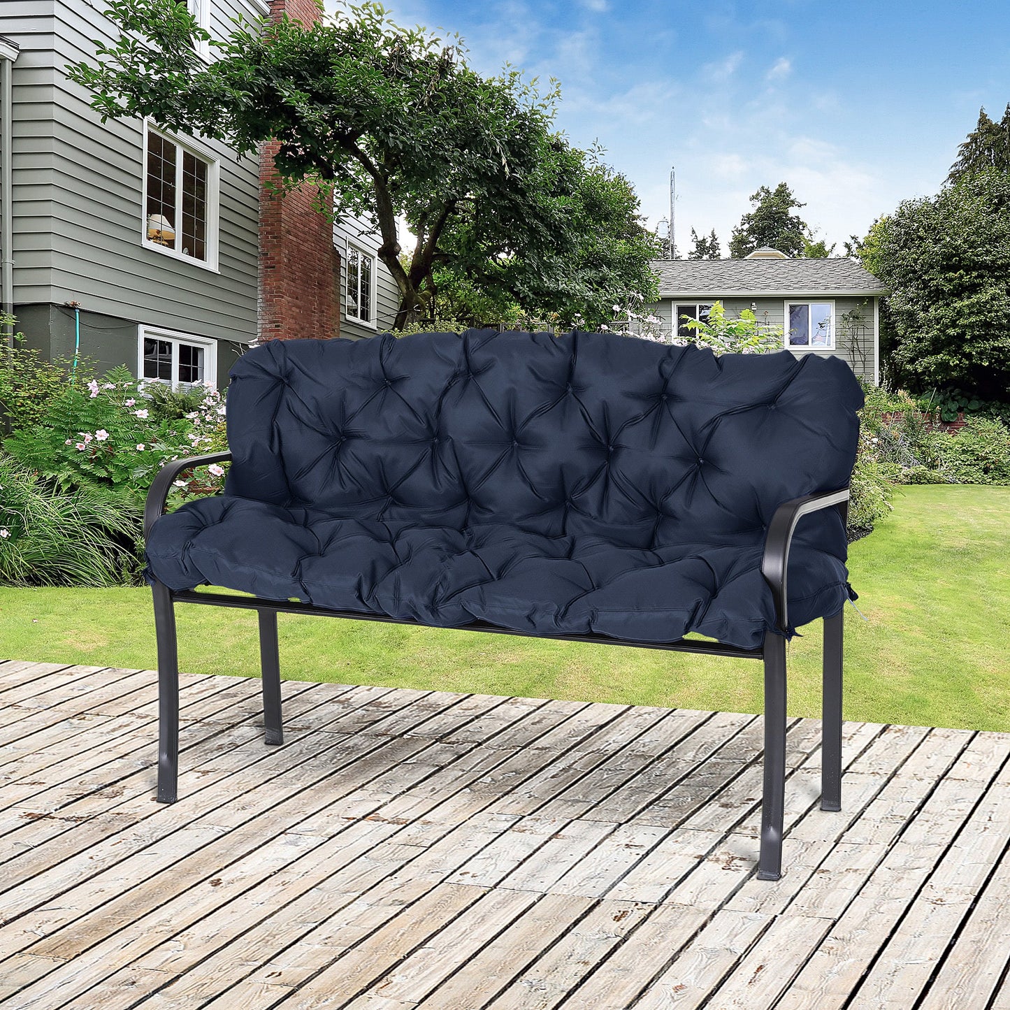Porch Swing Cushion Garden Bench Cushion with Backrest, Non-Slip 3-Seater Thick Pad, Swing Chair Mat Replacement for Indoor and Outdoor, 59.1" x 38.6", Dark Blue