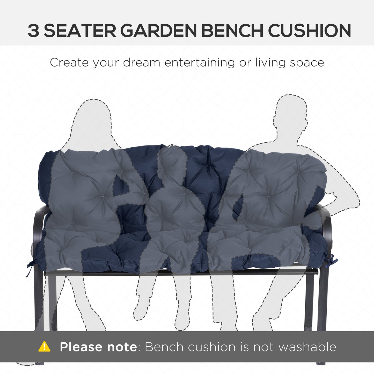 Porch Swing Cushion Garden Bench Cushion with Backrest, Non-Slip 3-Seater Thick Pad, Swing Chair Mat Replacement for Indoor and Outdoor, 59.1" x 38.6", Dark Blue