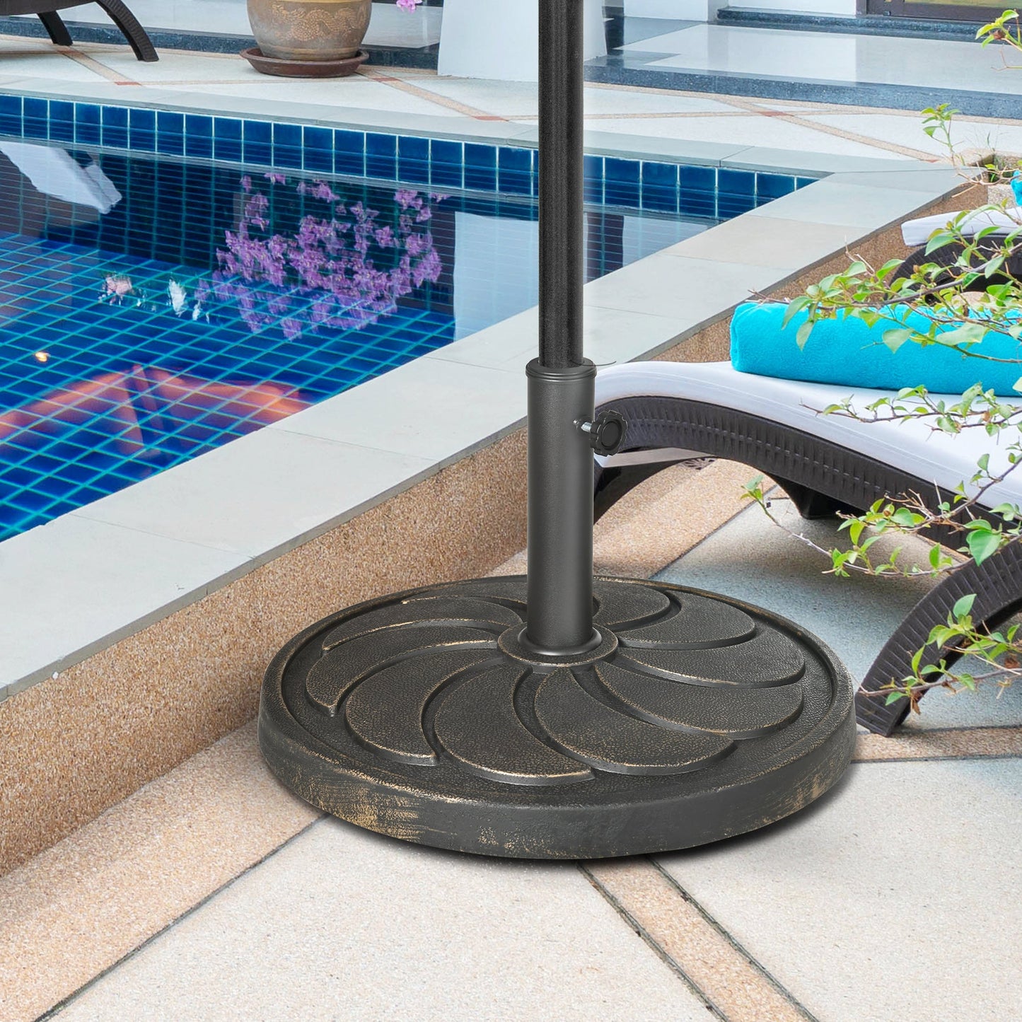 21" Round Resin Patio Umbrella Base, 40 lb Heavy Duty Market Umbrella Base Stand, Umbrella Holder for Outdoor, Garden, Backyard, Bronze
