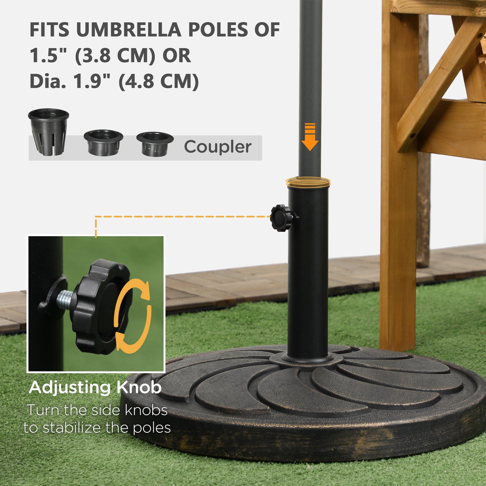 21" Round Resin Patio Umbrella Base, 40 lb Heavy Duty Market Umbrella Base Stand, Umbrella Holder for Outdoor, Garden, Backyard, Bronze