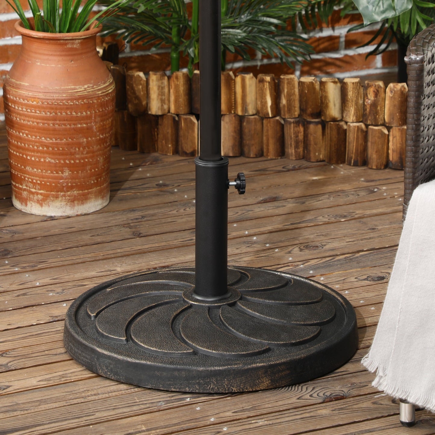 21" Round Resin Patio Umbrella Base, 40 lb Heavy Duty Market Umbrella Base Stand, Umbrella Holder for Outdoor, Garden, Backyard, Bronze