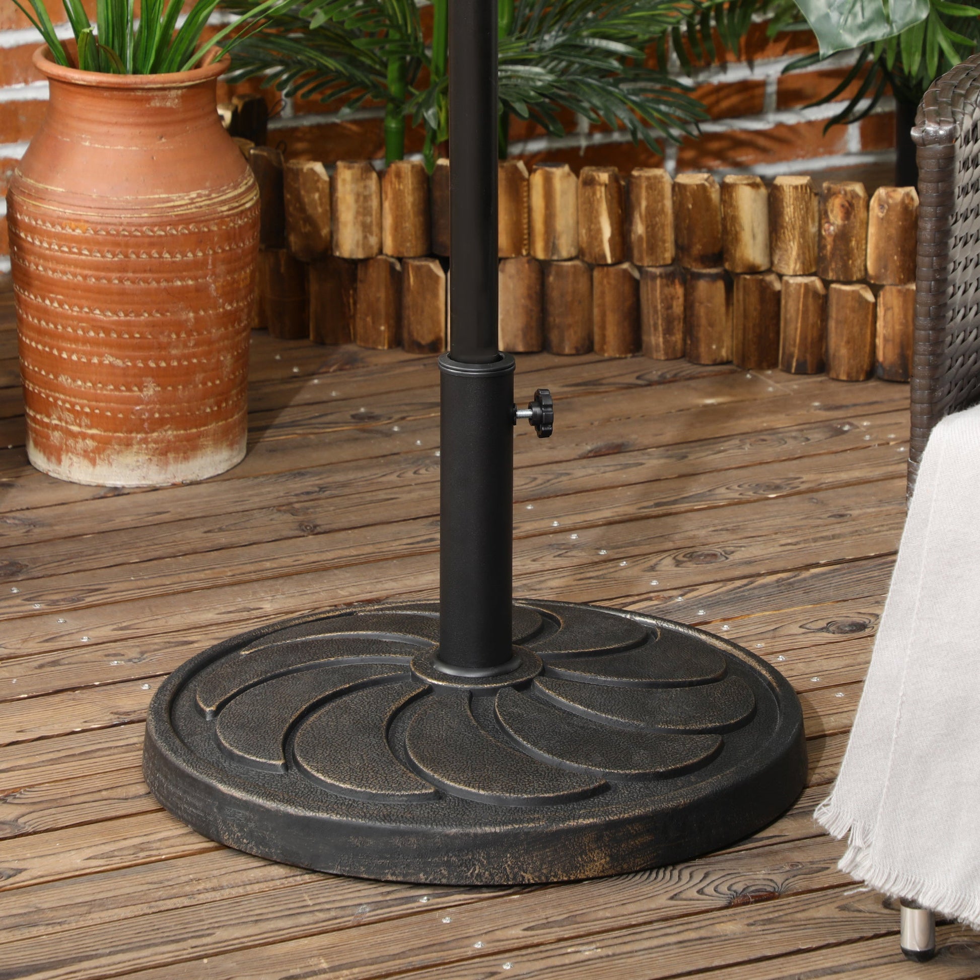 21" Round Resin Patio Umbrella Base, 40 lb Heavy Duty Market Umbrella Base Stand, Umbrella Holder for Outdoor, Garden, Backyard, Bronze