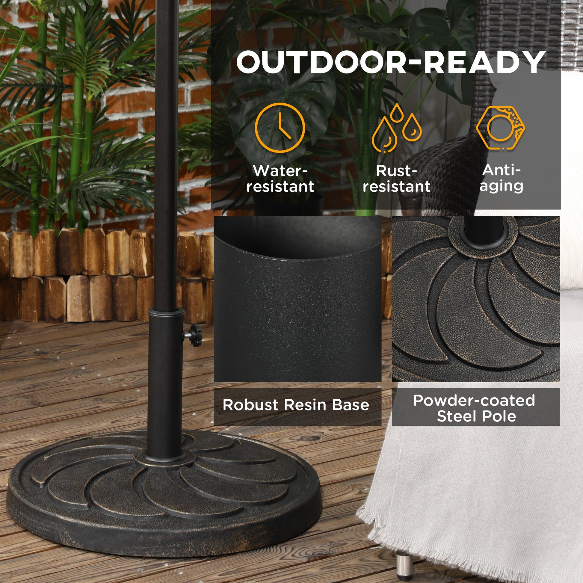 21" Round Resin Patio Umbrella Base, 40 lb Heavy Duty Market Umbrella Base Stand, Umbrella Holder for Outdoor, Garden, Backyard, Bronze