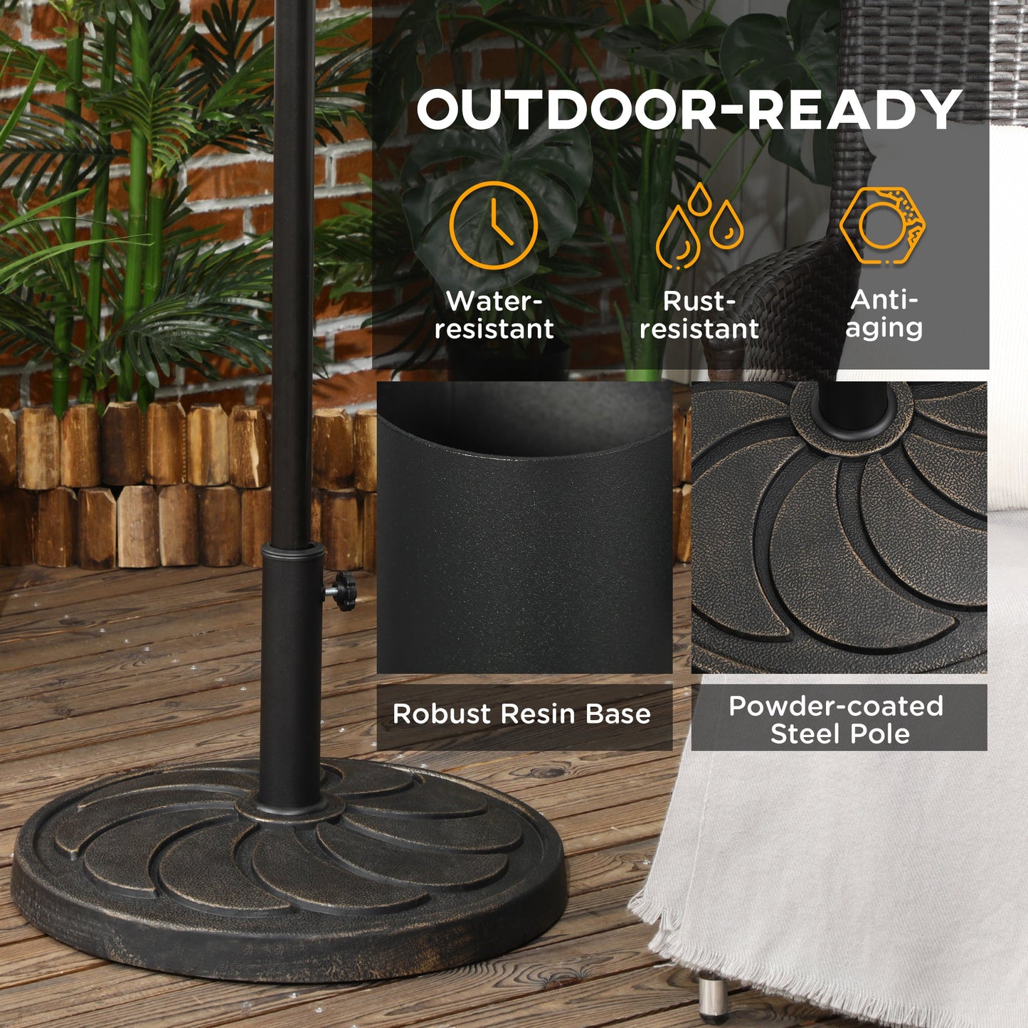 21" Round Resin Patio Umbrella Base, 40 lb Heavy Duty Market Umbrella Base Stand, Umbrella Holder for Outdoor, Garden, Backyard, Bronze