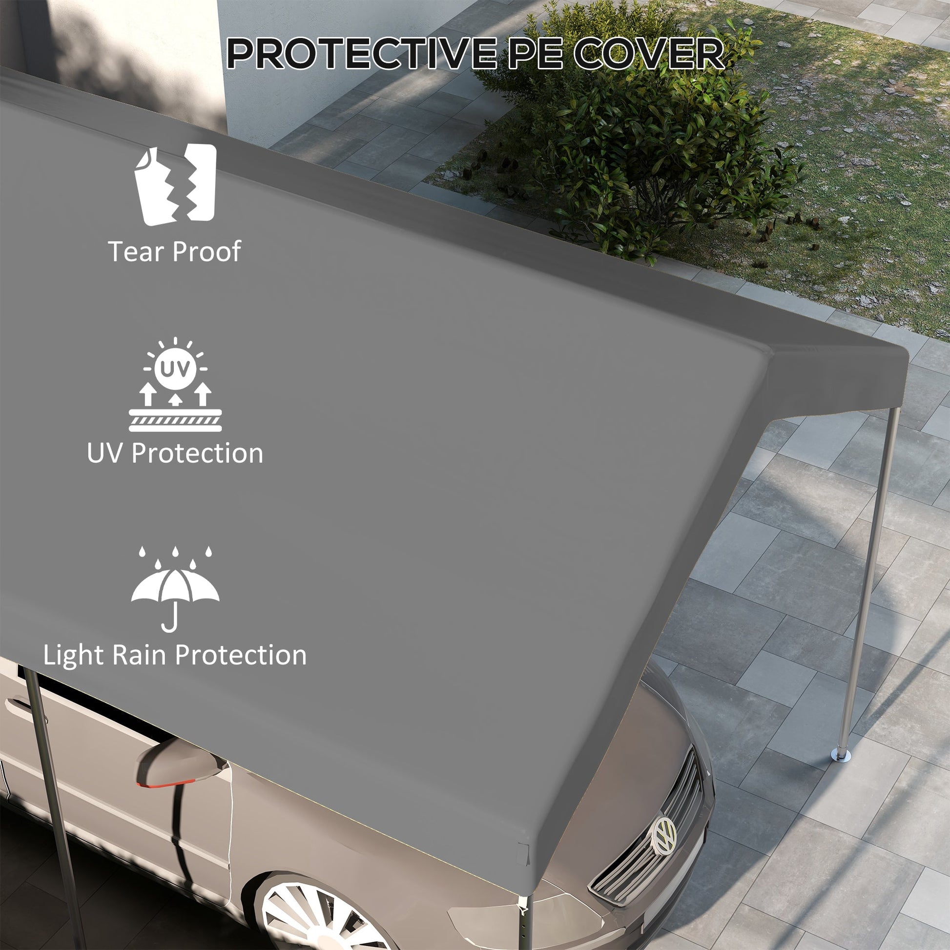10 x 20 ft Carport Replacement Canopy, UV Resistant Garage Car Cover with Ball Bungee Cords, Dark Grey, (Only Cover)