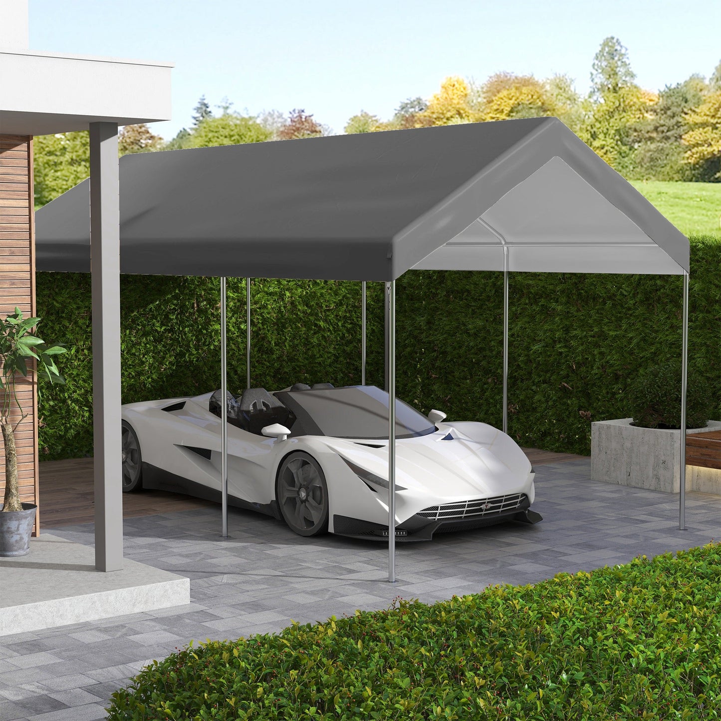 10 x 20 ft Carport Replacement Canopy, UV Resistant Garage Car Cover with Ball Bungee Cords, Dark Grey, (Only Cover)