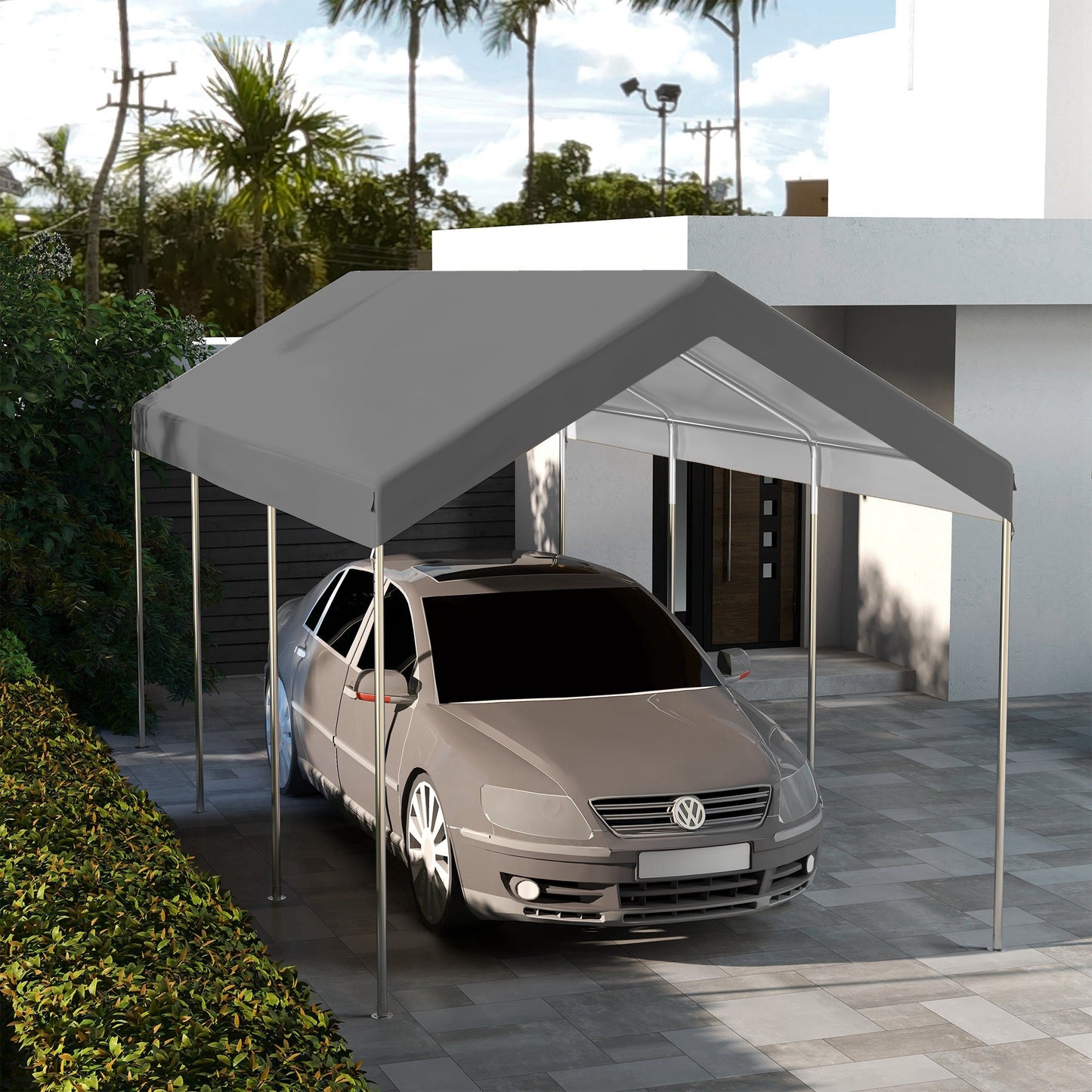 10 x 20 ft Carport Replacement Canopy, UV Resistant Garage Car Cover with Ball Bungee Cords, Dark Grey, (Only Cover)