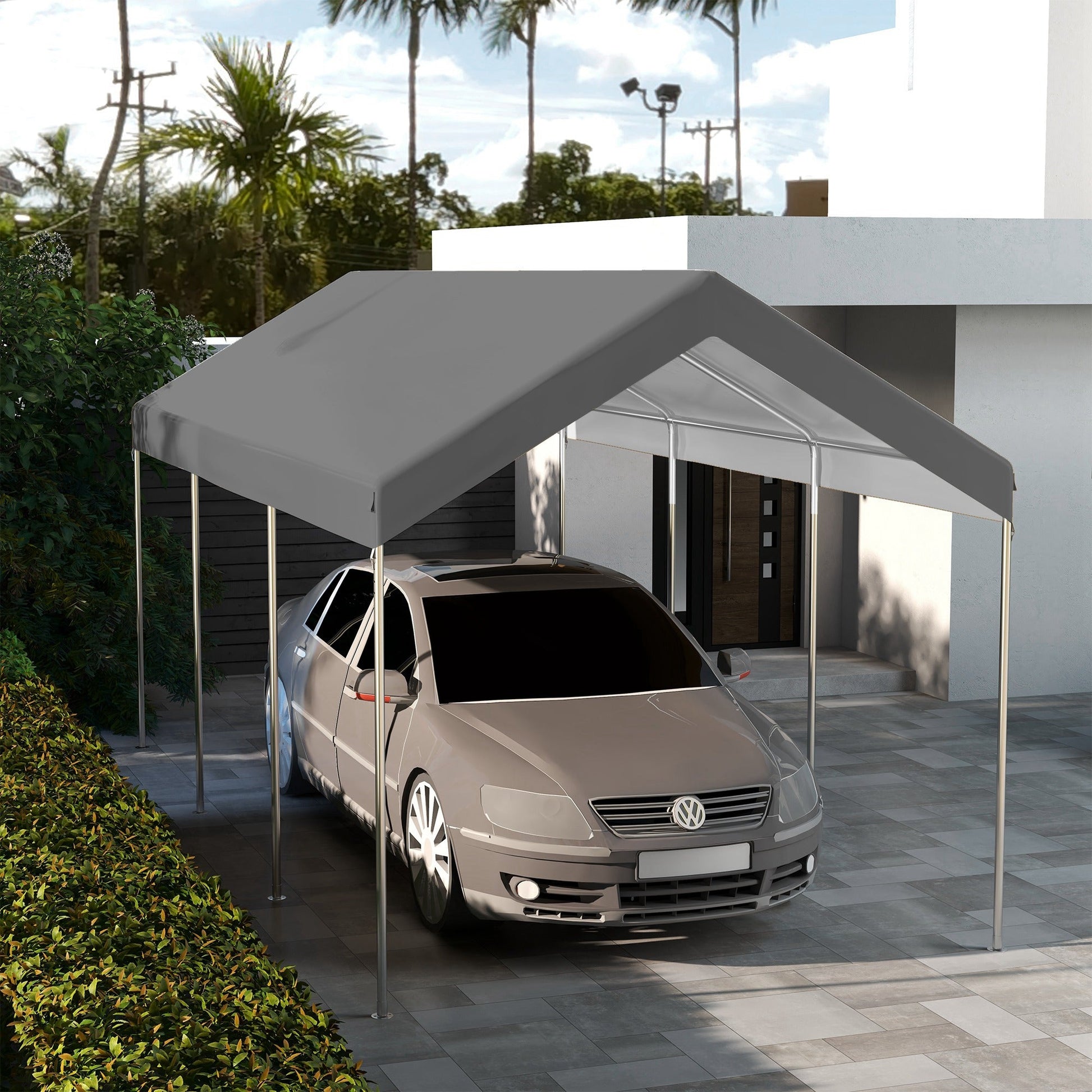10 x 20 ft Carport Replacement Canopy, UV Resistant Garage Car Cover with Ball Bungee Cords, Dark Grey, (Only Cover)