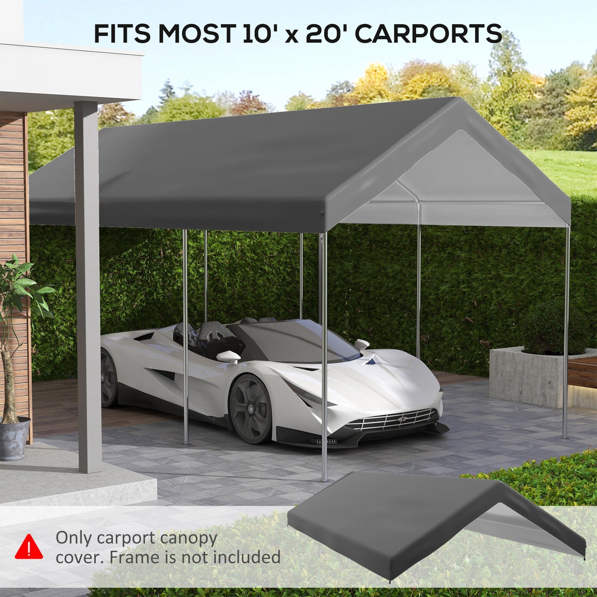 10 x 20 ft Carport Replacement Canopy, UV Resistant Garage Car Cover with Ball Bungee Cords, Dark Grey, (Only Cover)