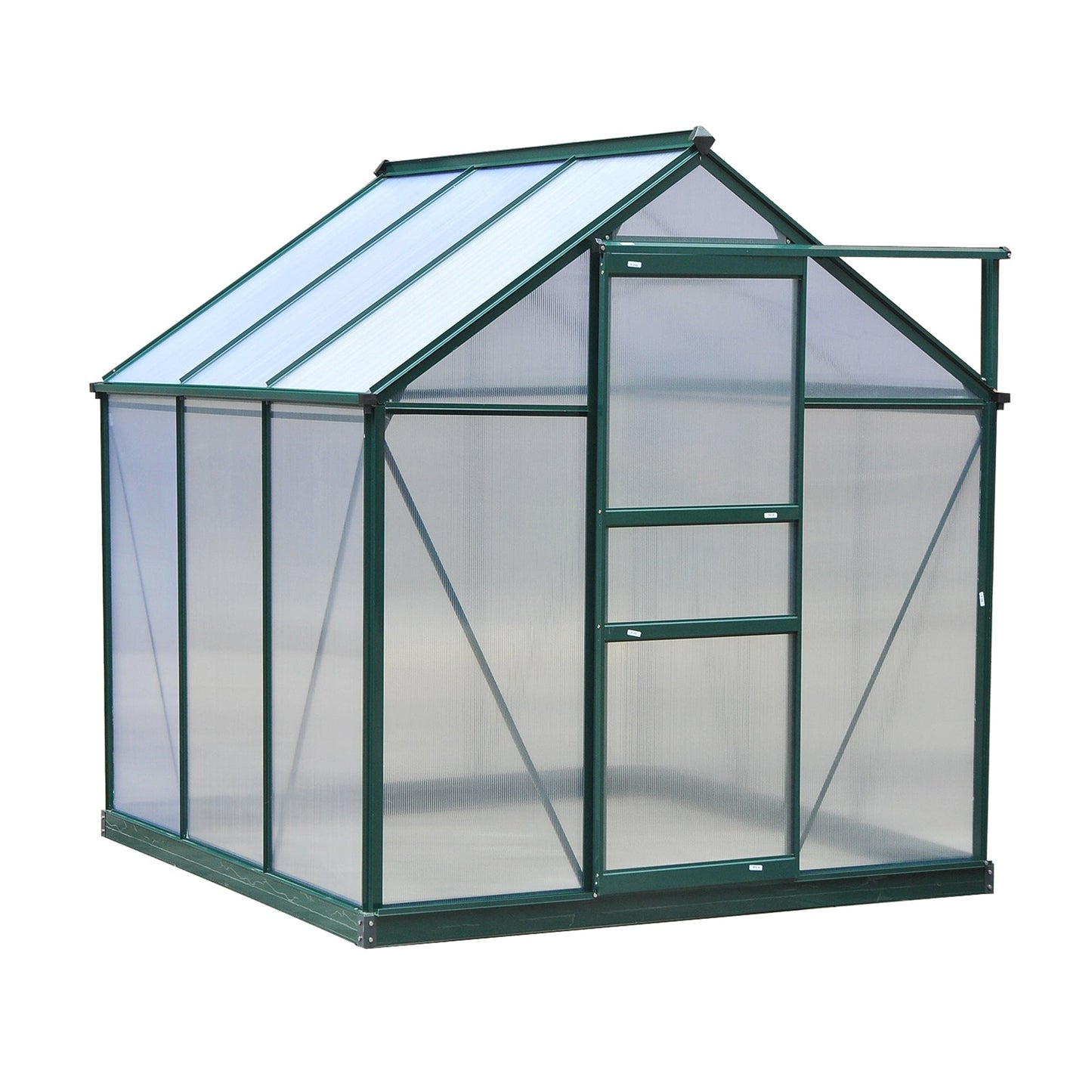 6' x 6' x 6.6' Polycarbonate Greenhouse, Walk-In Green House Kit Garden, Plants Grow, Galvanized Sheet Aluminum Frame with Rain Gutter, Vent and Sliding Door, Green