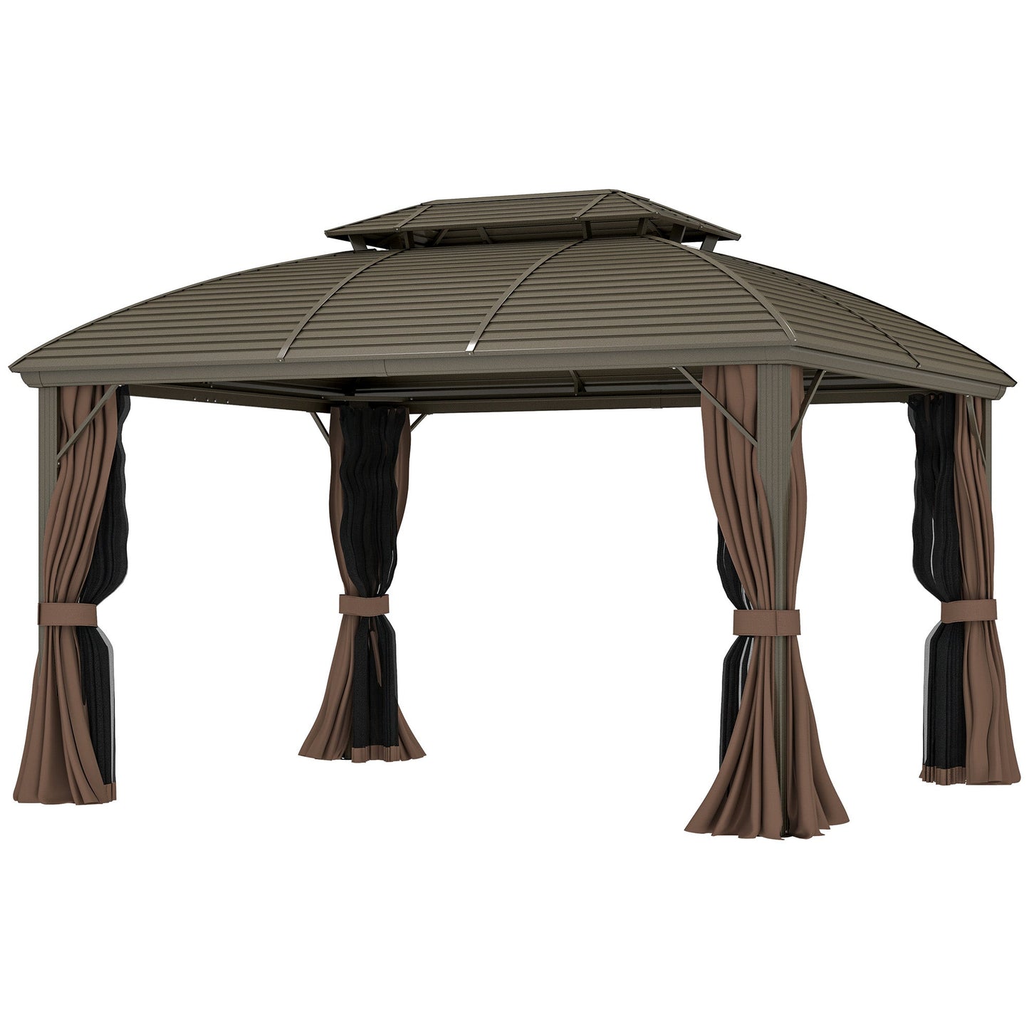 10' x 12' Hardtop Gazebo Canopy with Double Roof and Aluminum Frame, Outdoor Gazebo with Netting and Curtains for Patio, Garden, Backyard, Deck, Lawn, Coffee