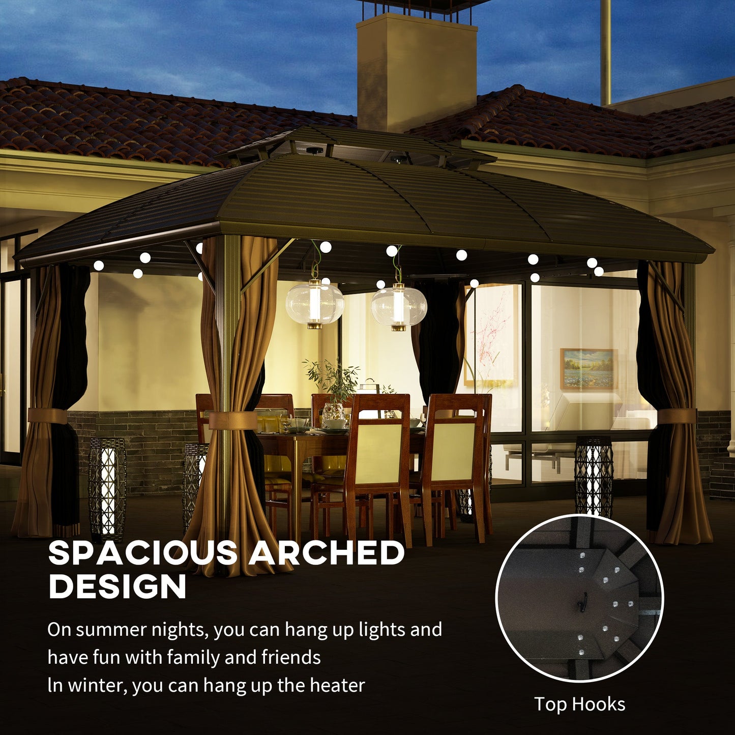 10' x 12' Hardtop Gazebo Canopy with Double Roof and Aluminum Frame, Outdoor Gazebo with Netting and Curtains for Patio, Garden, Backyard, Deck, Lawn, Coffee