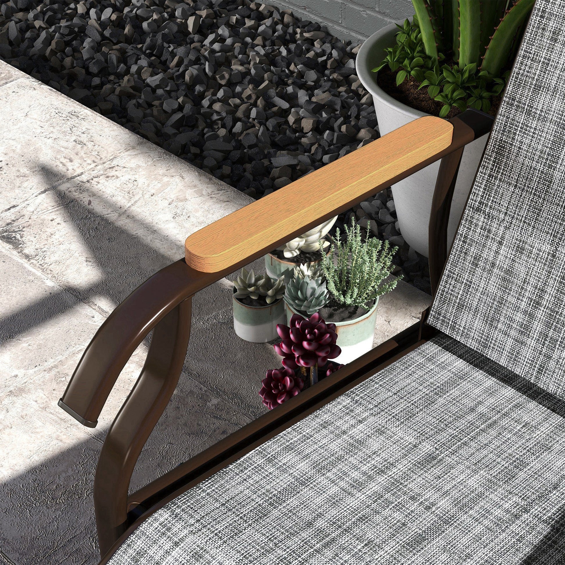 Outdoor Glider Bench with Tempered Glass Table, Breathable Mesh, 2-Person Rocking Glider Chair, Swing Loveseat Rocker, for Porch, Garden, Poolside, Balcony, Grey