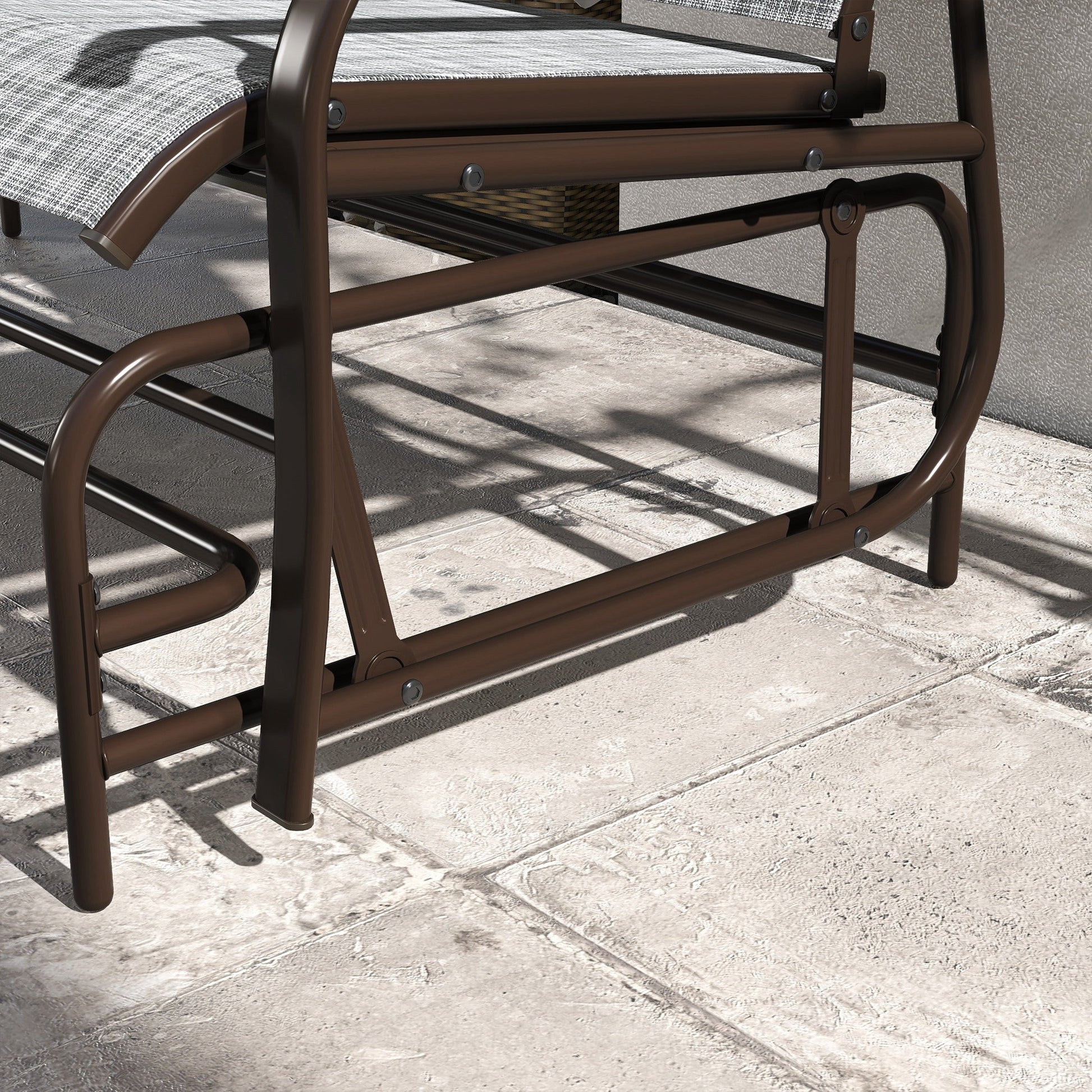 Outdoor Glider Bench with Tempered Glass Table, Breathable Mesh, 2-Person Rocking Glider Chair, Swing Loveseat Rocker, for Porch, Garden, Poolside, Balcony, Grey