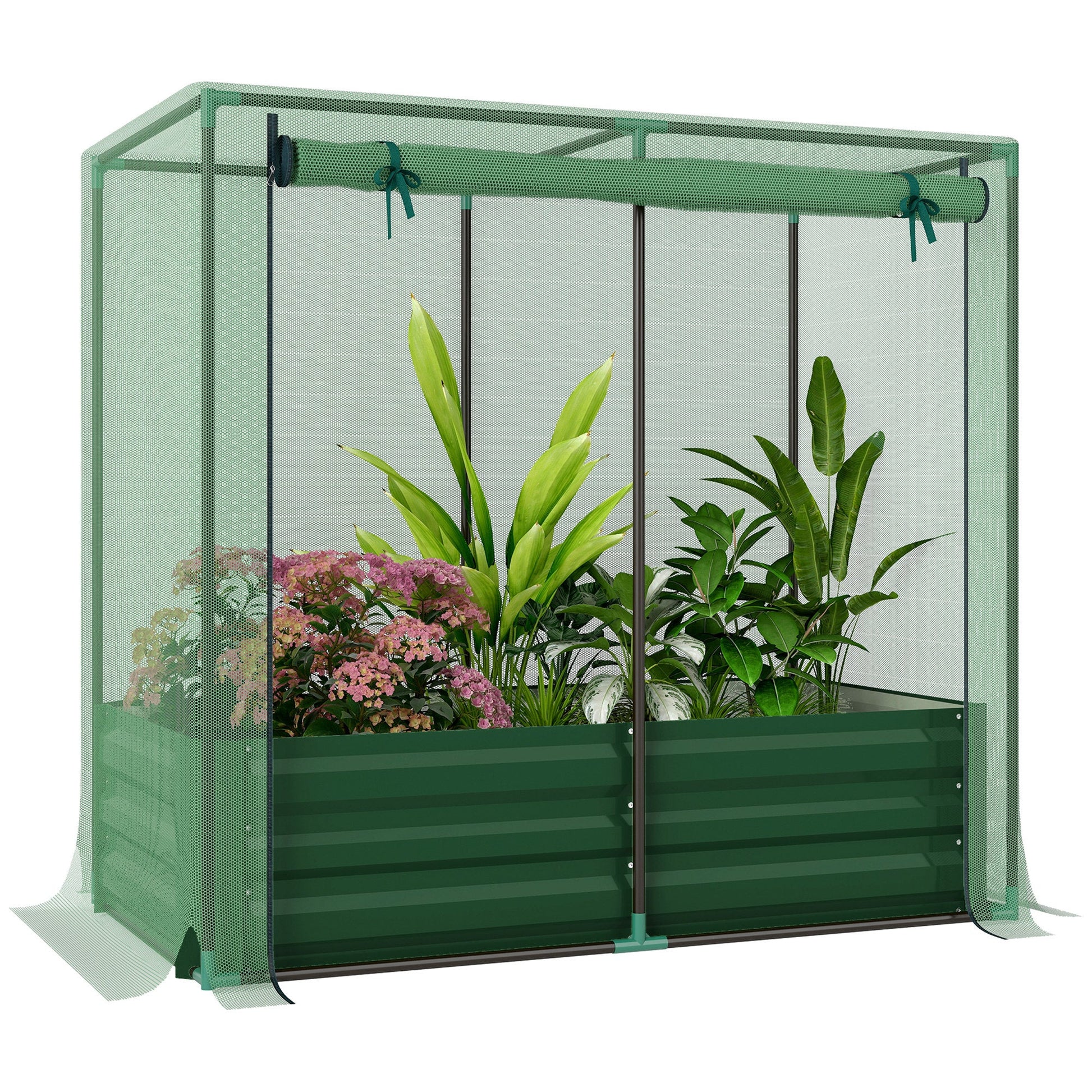 4.1 x 2.1ft Galvanized Raised Garden Bed with Cover, Metal Planter Box with Crop Cage Plant Protection Net and Shade Cloth, for Vegetables, Flowers, Herbs, Green